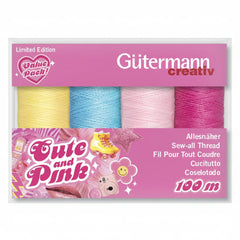 Roze Gütermann allesnaaigaren spoel op een witte achtergrond, GUTERMANN-PINK4-713324 4068075077866