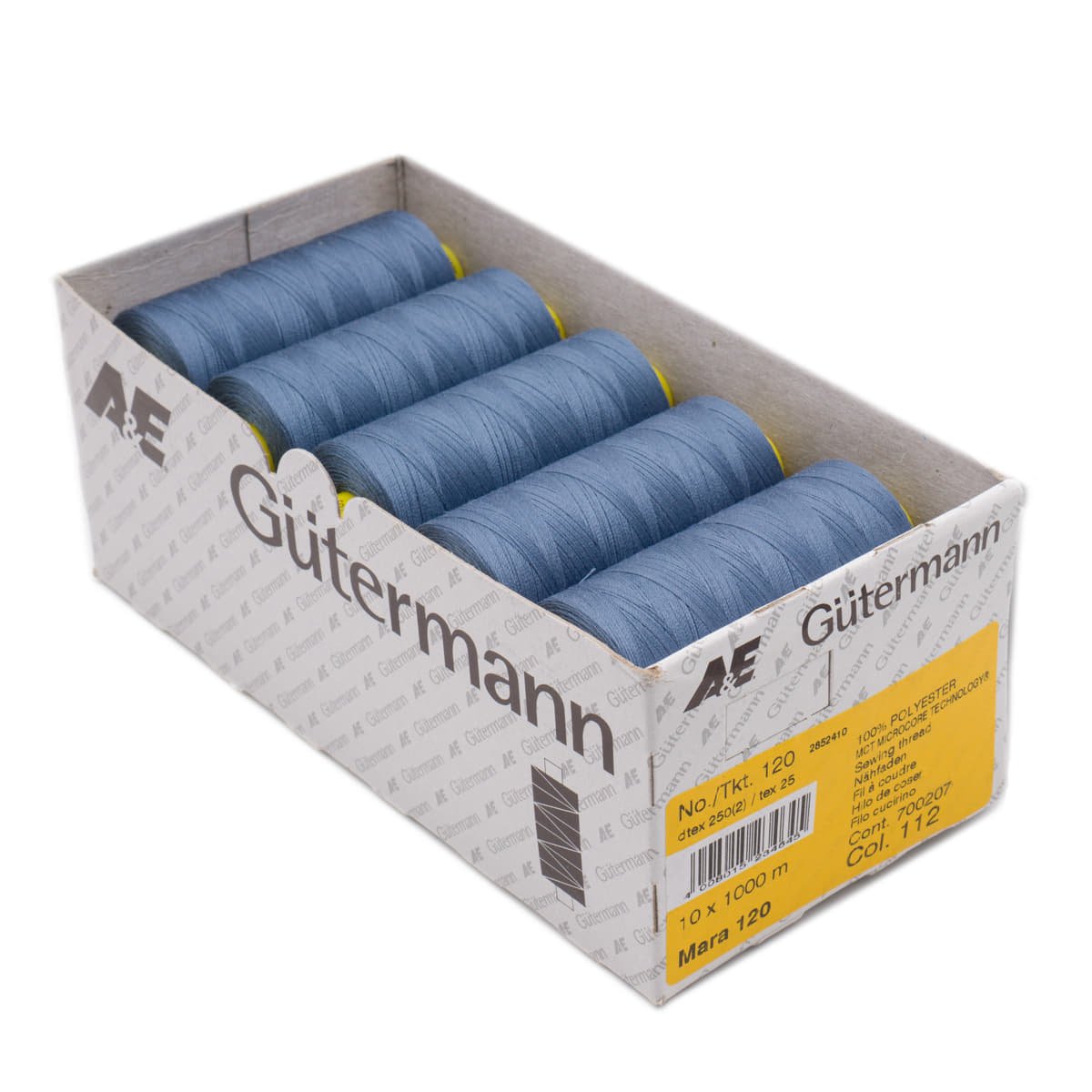 Gütermann Mara 1000m naaigaren | 112 jeans blauw | atelier box 10 stuks Naaigaren MARA - BOX - 1000M - 112