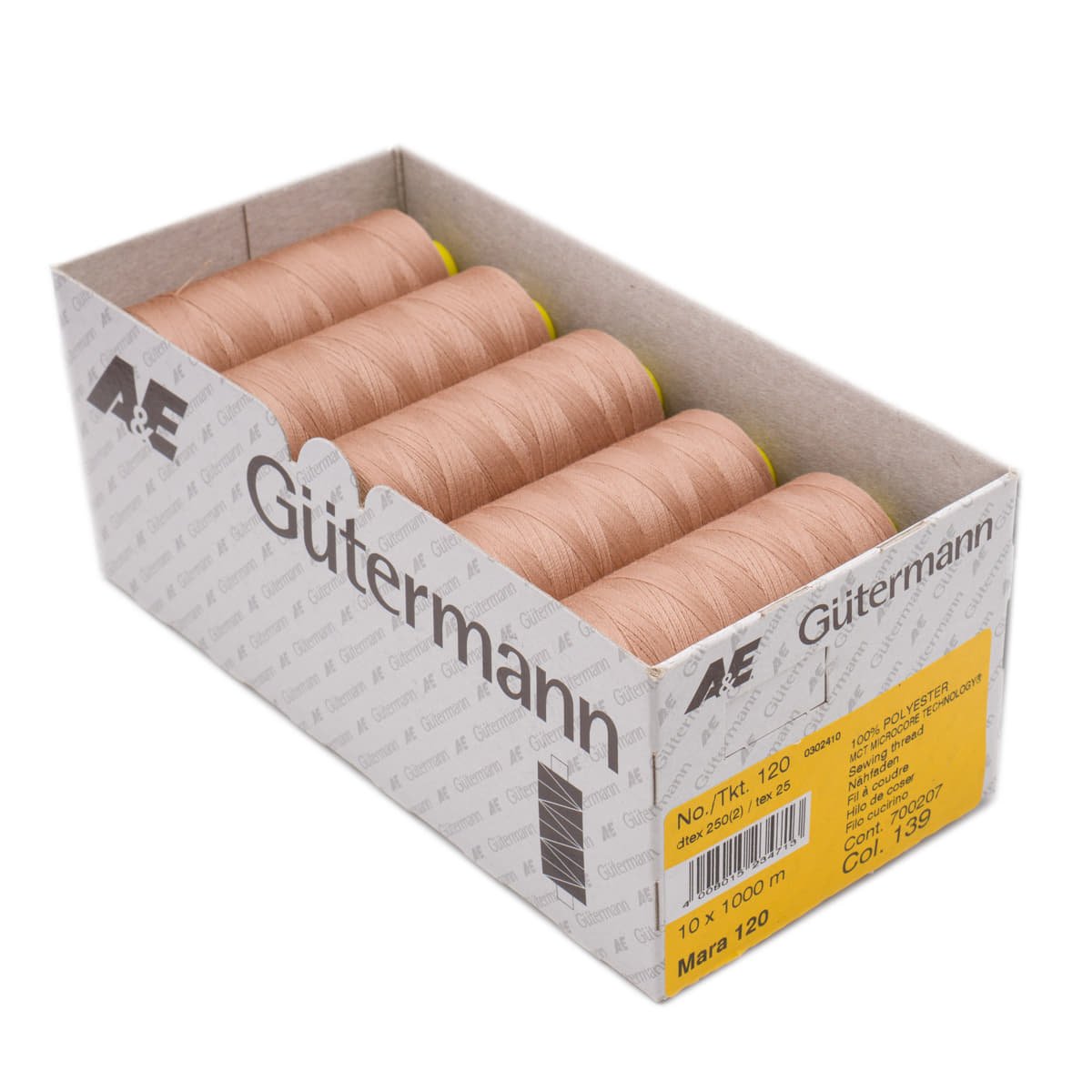 Gütermann Mara 1000m naaigaren | 139 donker beige | atelier box 10 stuks Naaigaren MARA - BOX - 1000M - 139