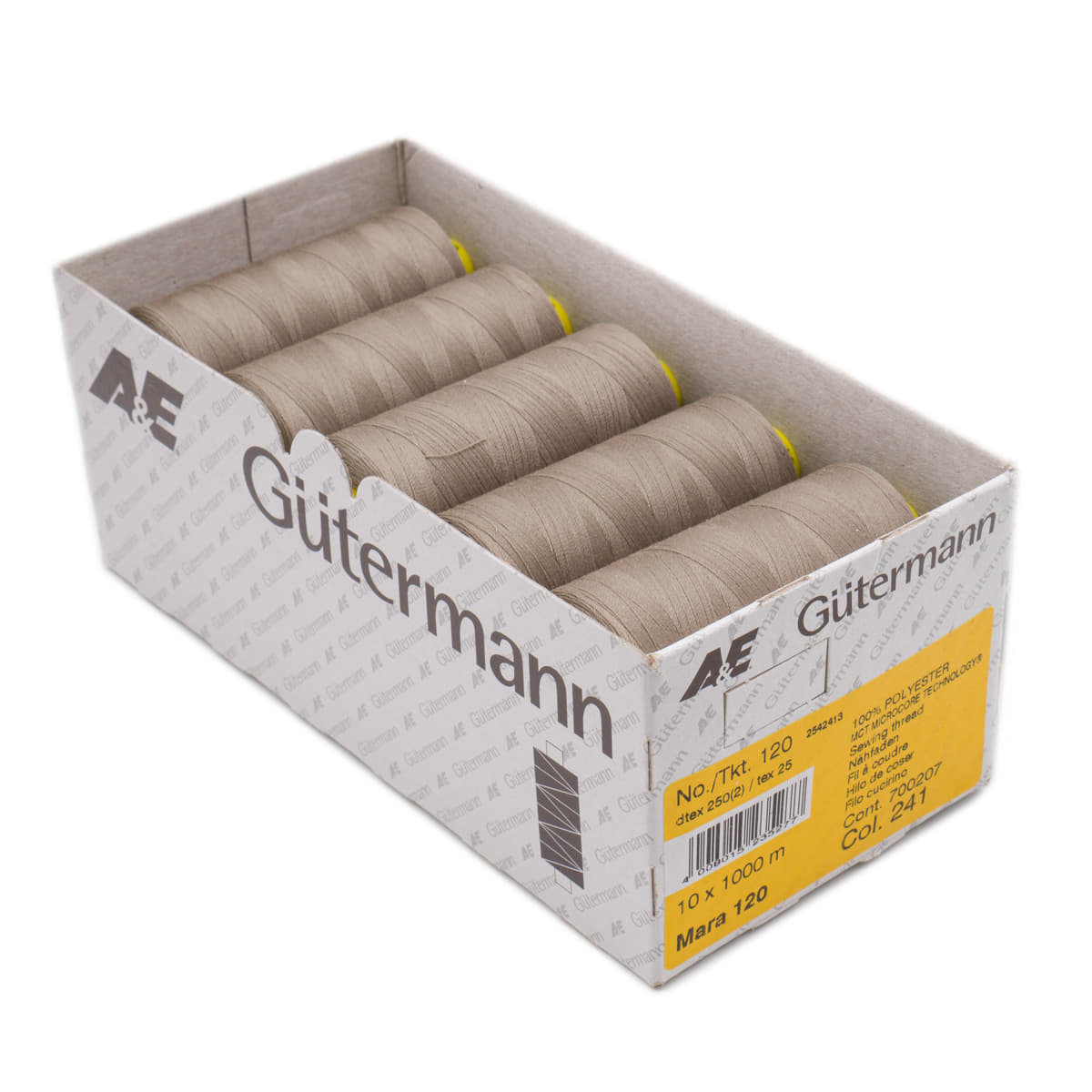 Gütermann Mara 1000m naaigaren | 241 taupe | atelier box 10 stuks Naaigaren MARA - BOX - 1000M - 241 4008015235277