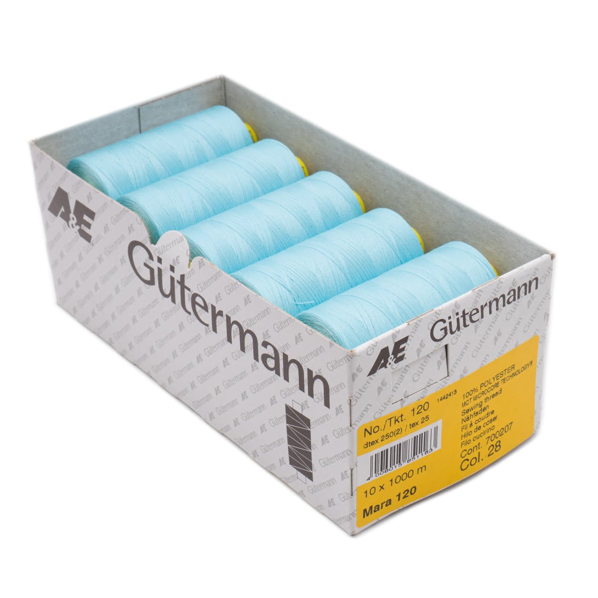 Gütermann Mara 1000m naaigaren | 28 blauw | atelier box 10 stuks Naaigaren MARA - BOX - 1000M - 28 4008015851163