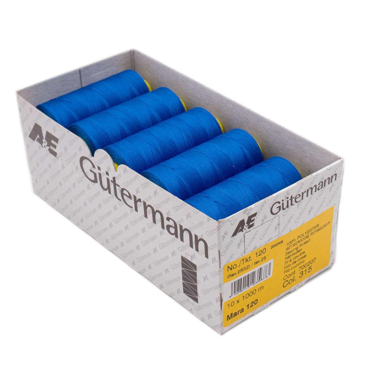 Gütermann Mara 1000m naaigaren | 315 kobalt blauw | atelier box 10 stuks Naaigaren MARA - BOX - 1000M - 315