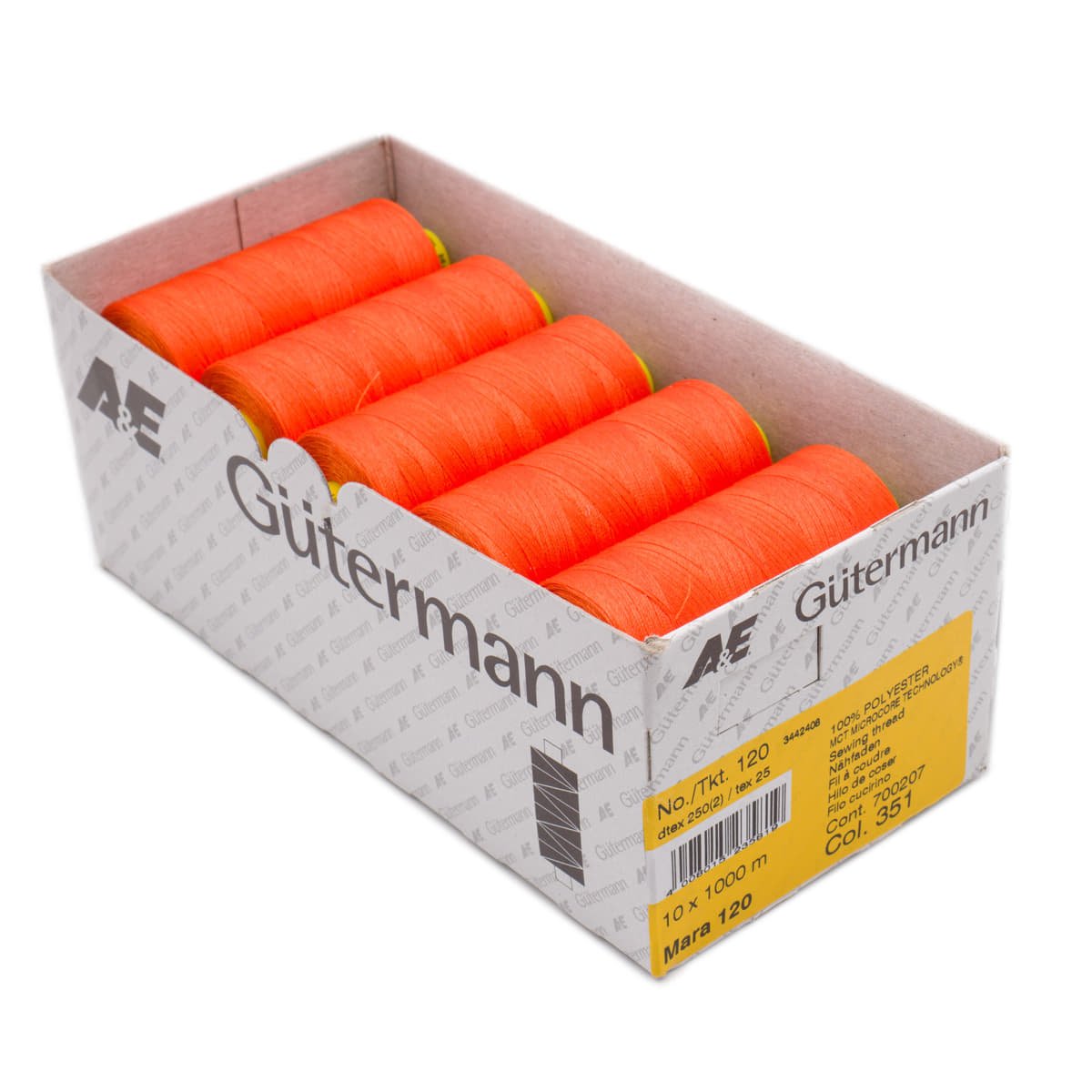 Gütermann Mara 1000m naaigaren | 351 oranje | atelier box 10 stuks Naaigaren MARA - BOX - 1000M - 351 4008015235819