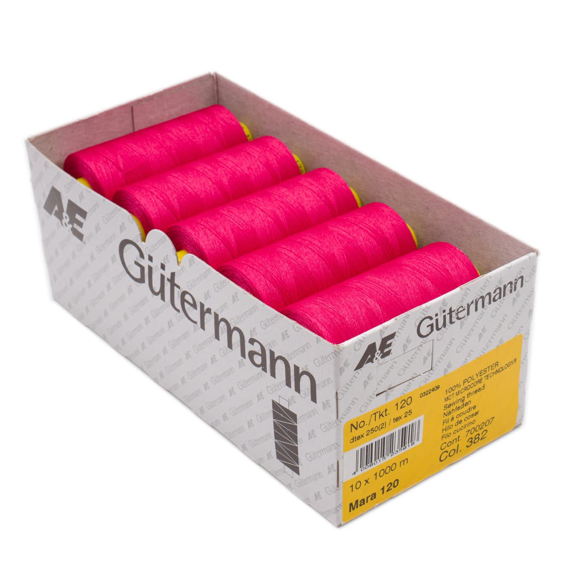 Gütermann Mara 1000m naaigaren | 382 fuchia | atelier box 10 stuks Naaigaren MARA - BOX - 1000M - 382