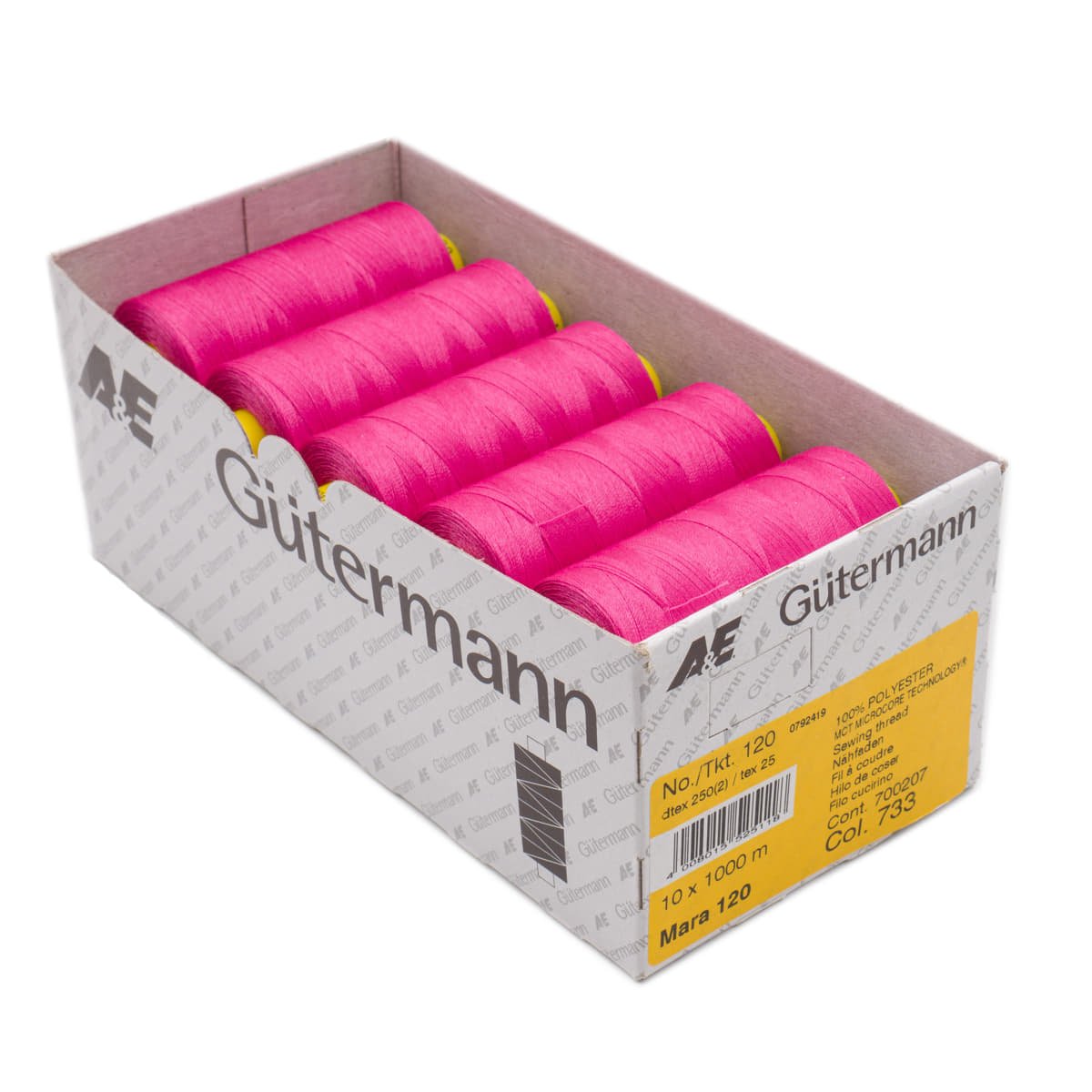 Gütermann Mara 1000m naaigaren | 733 hard roze | atelier box 10 stuks Naaigaren MARA - BOX - 1000M - 733 4008015525118