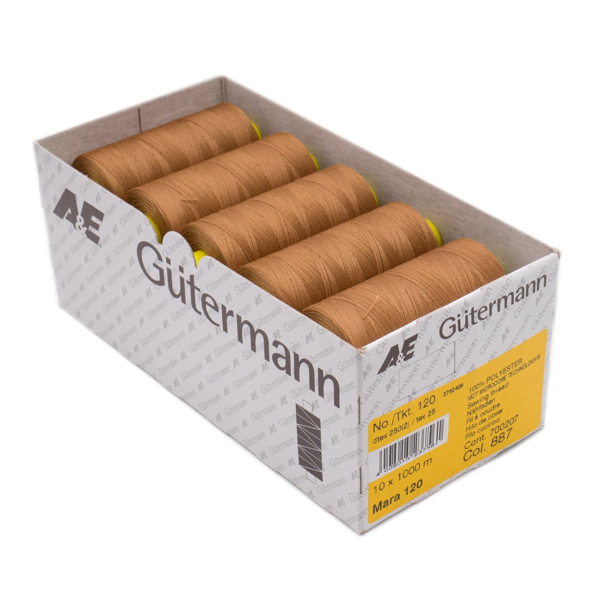 Gütermann Mara 1000m naaigaren | 887 camel | atelier box 10 stuks Naaigaren MARA - BOX - 1000M - 887 4008015237561