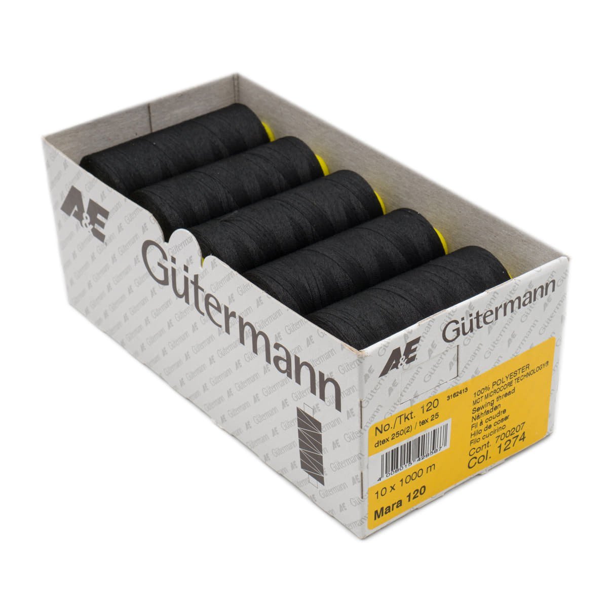 Gütermann Mara 120 1000m naaigaren | atelier box 10 stuks Naaigaren GUTERMANN - MARA - BOX - 1274 4008015428587 1274 zwart