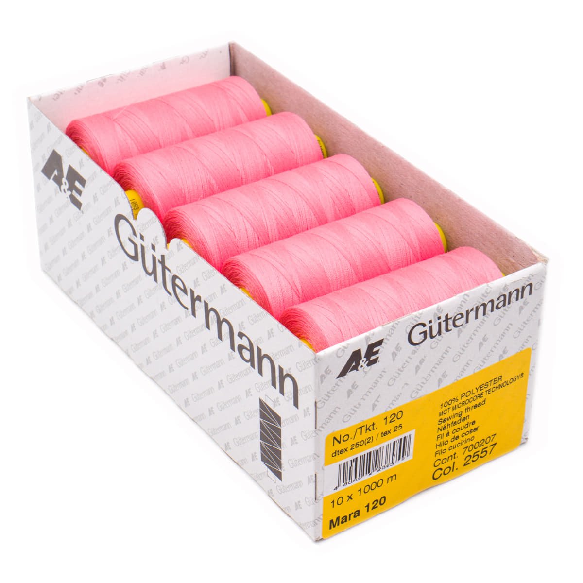 Gütermann Mara 120 1000m naaigaren | atelier box 10 stuks Naaigaren GUTERMANN - MARA - BOX - 2557 4008015238049 2557 roze