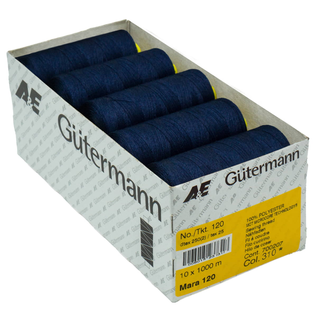 Gütermann Mara 120 1000m naaigaren | atelier box 10 stuks Naaigaren GUTERMANN - MARA - BOX - 310 4008015235642 310 donkerblauw