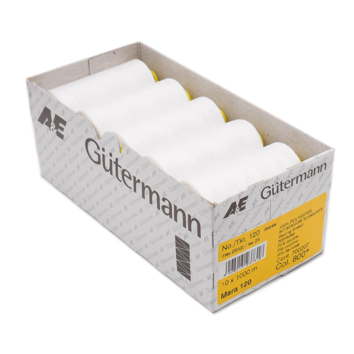 Gütermann Mara 120 1000m naaigaren | atelier box 10 stuks Naaigaren GUTERMANN - MARA - BOX - 800 4008015237318 800 wit