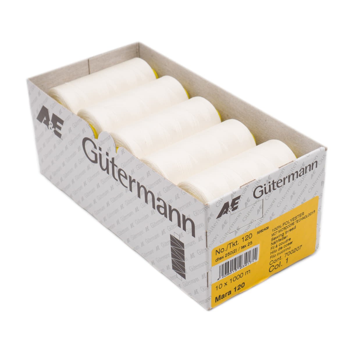 Gütermann Mara 120 1000m naaigaren | atelier box 10 stuks Naaigaren MARA - BOX - 1000M - 1 4008015234171 1 creme