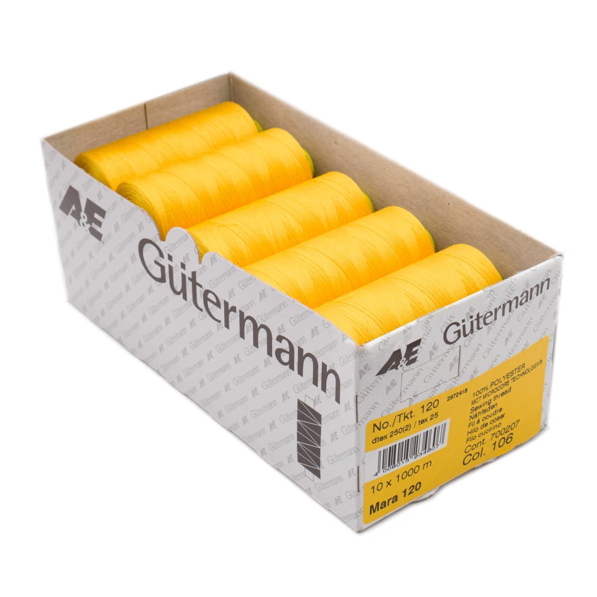 Gütermann Mara 120 1000m naaigaren | atelier box 10 stuks Naaigaren MARA - BOX - 1000M - 106 106 ei geel