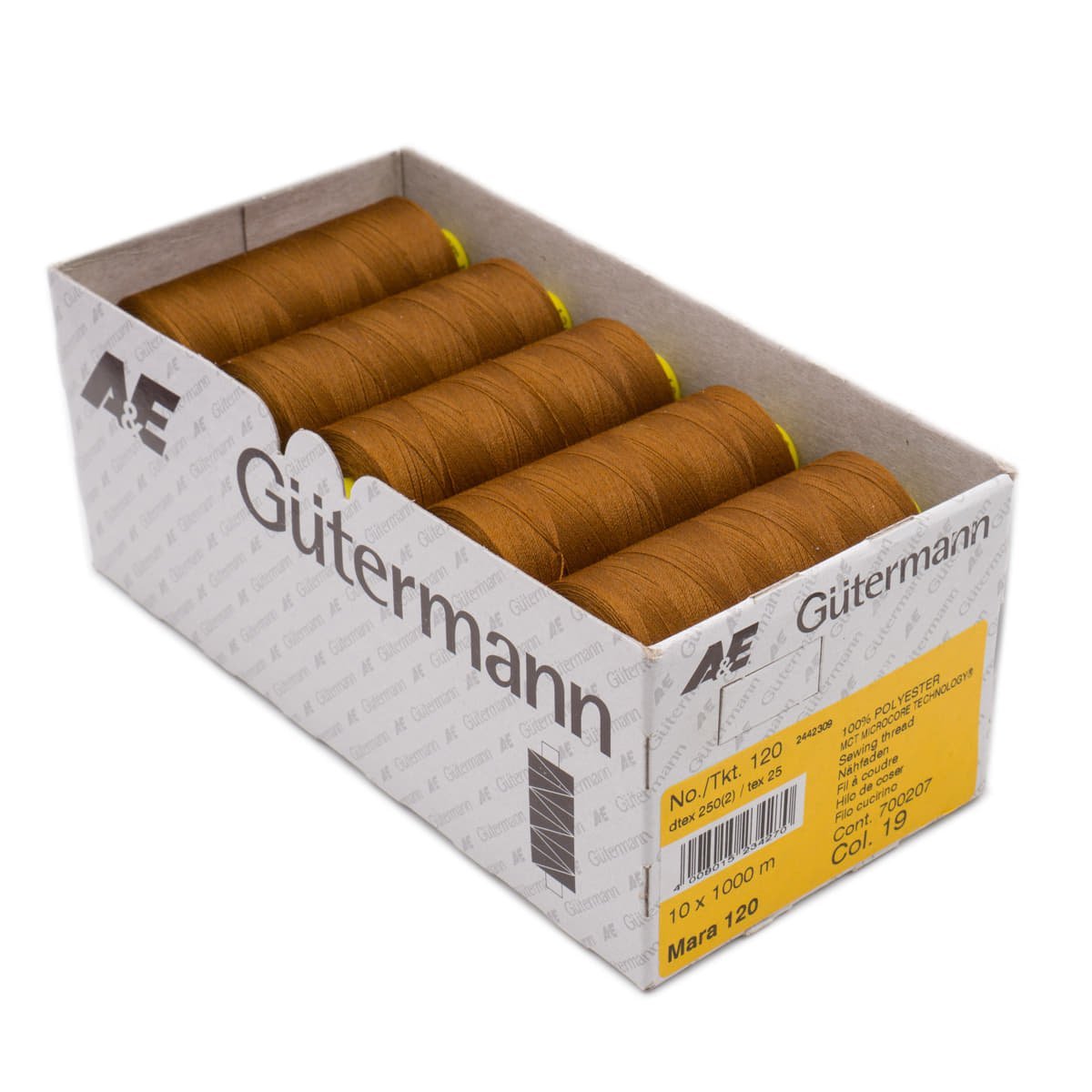 Gütermann Mara 120 1000m naaigaren | atelier box 10 stuks Naaigaren MARA - BOX - 1000M - 19 19 licht bruin