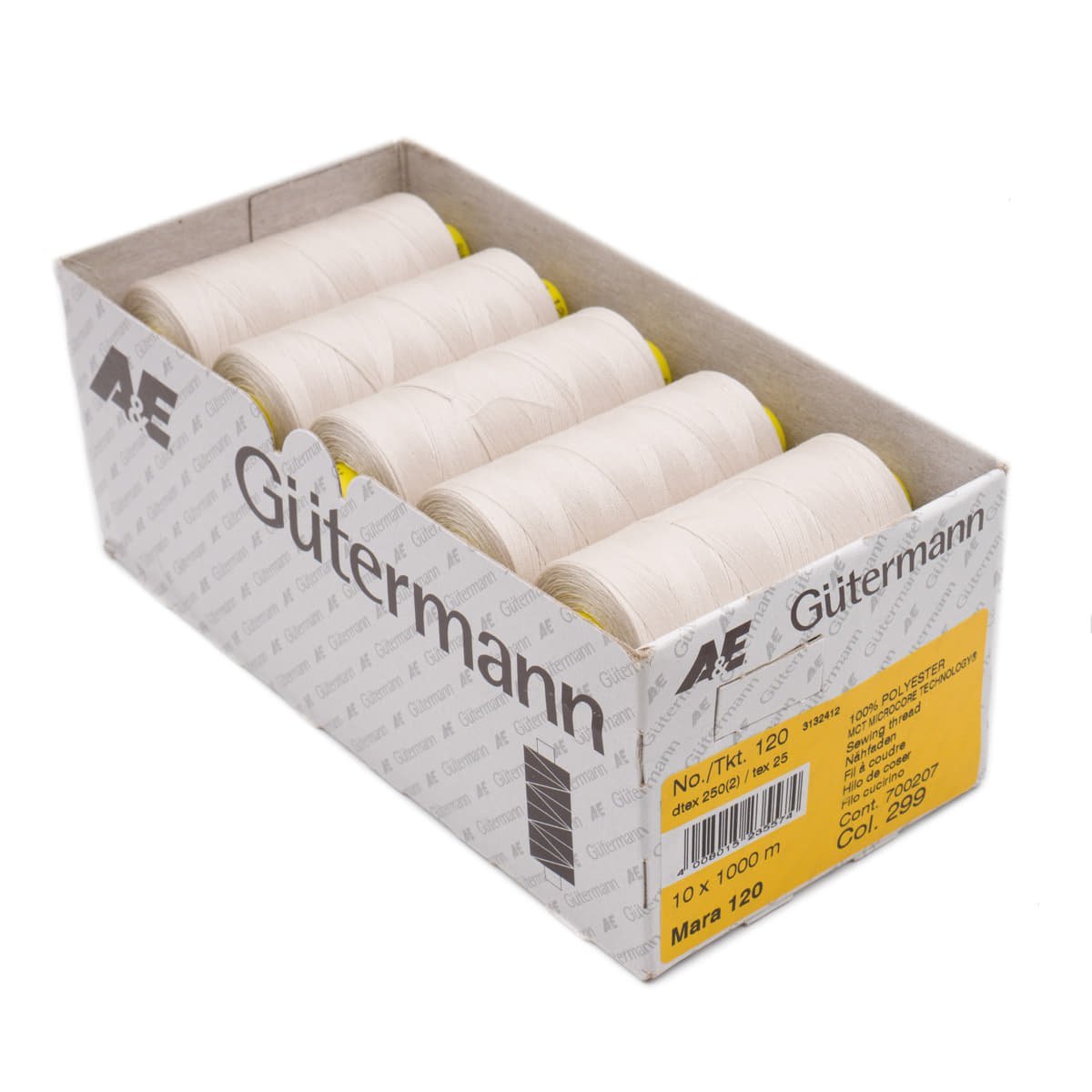 Gütermann Mara 120 1000m naaigaren | atelier box 10 stuks Naaigaren MARA - BOX - 1000M - 299 4008015235574 299 beige