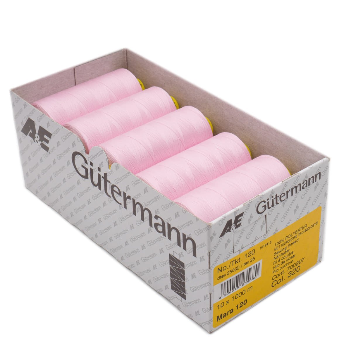 Gütermann Mara 120 1000m naaigaren | atelier box 10 stuks Naaigaren MARA - BOX - 1000M - 320 4008015235680 320 licht roze