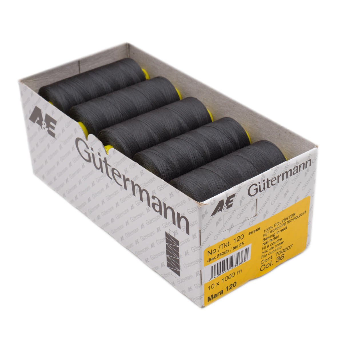 Gütermann Mara 120 1000m naaigaren | atelier box 10 stuks Naaigaren MARA - BOX - 1000M - 36 4008015234362 36 antraciet