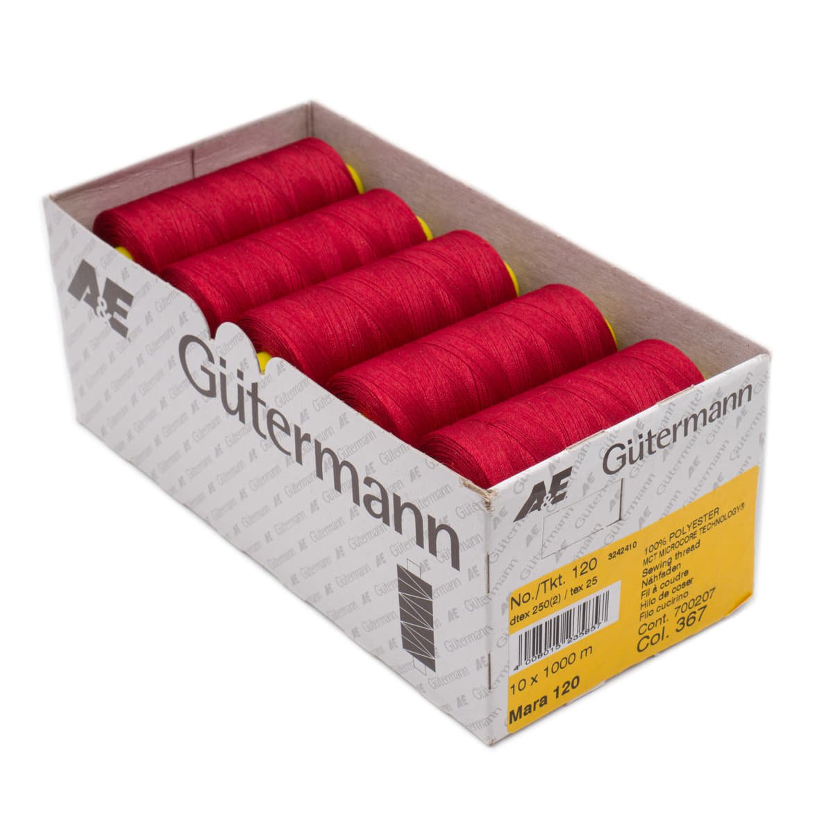Gütermann Mara 120 1000m naaigaren | atelier box 10 stuks Naaigaren MARA - BOX - 1000M - 367 367 donker rood