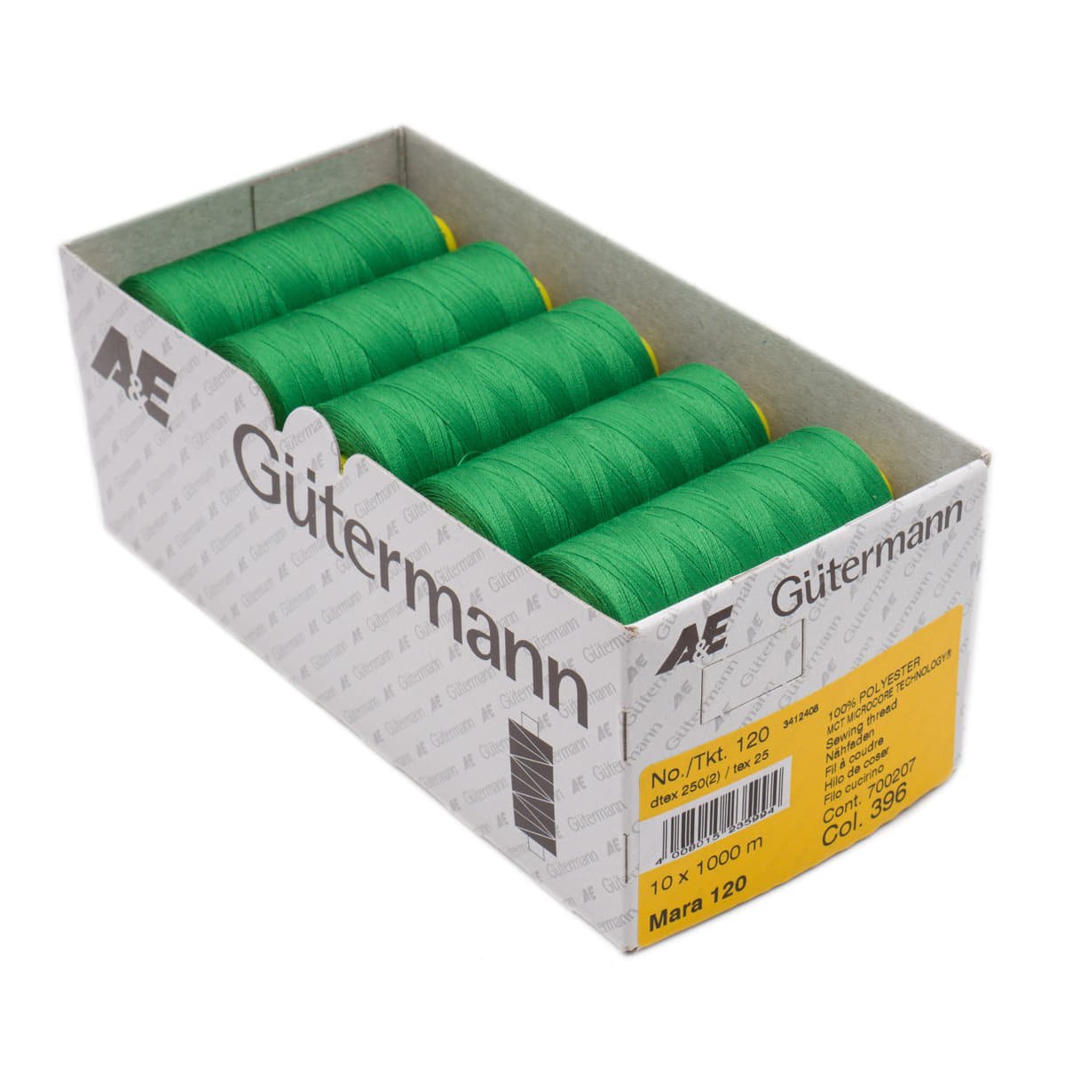 Gütermann Mara 120 1000m naaigaren | atelier box 10 stuks Naaigaren MARA - BOX - 1000M - 396 396 hard groen