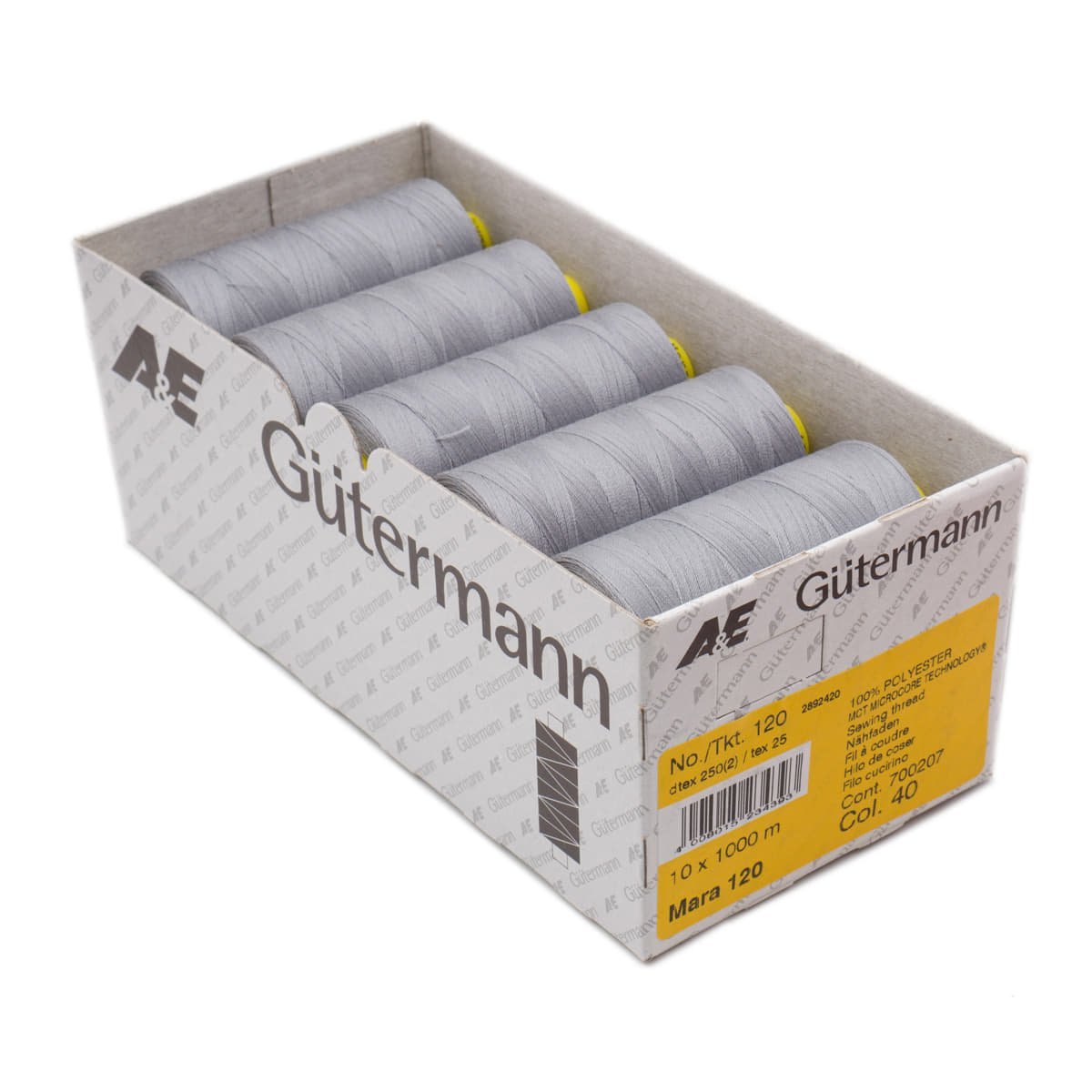 Gütermann Mara 120 1000m naaigaren | atelier box 10 stuks Naaigaren MARA - BOX - 1000M - 40 4008015234393 40 grijs