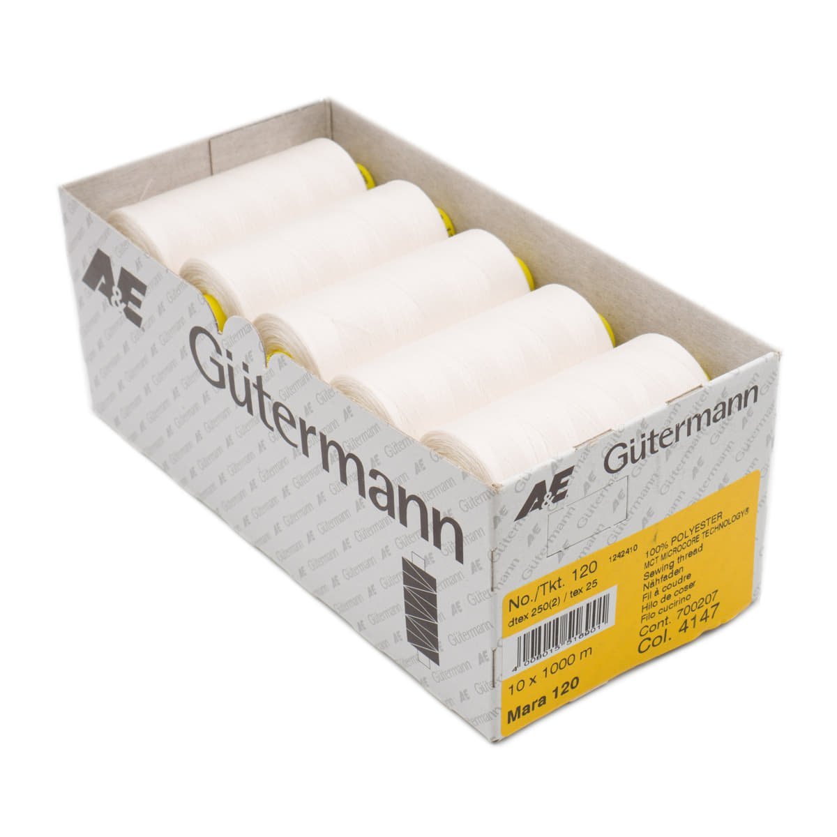 Gütermann Mara 120 1000m naaigaren | atelier box 10 stuks Naaigaren MARA - BOX - 1000M - 4147 4147 off white