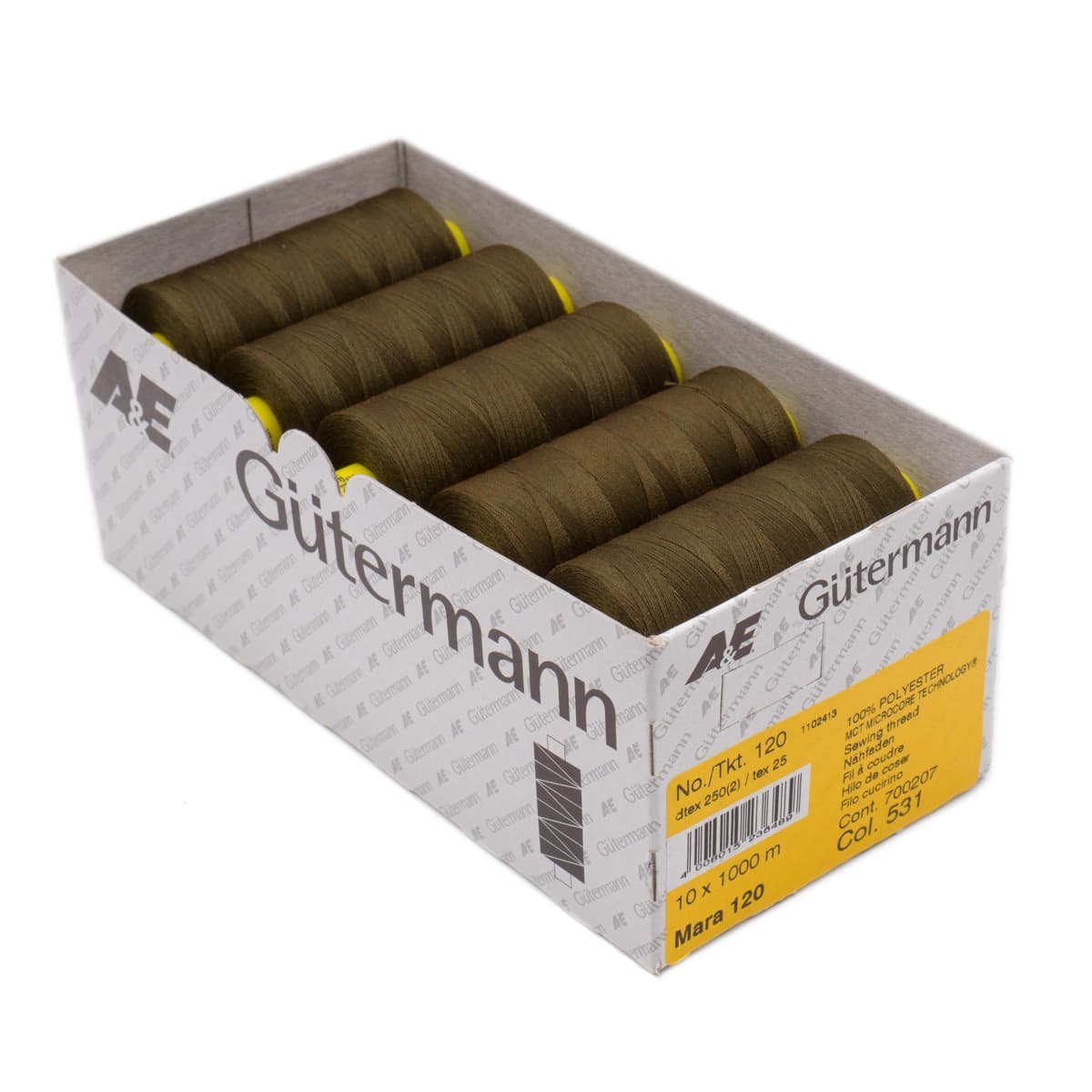 Gütermann Mara 120 1000m naaigaren | atelier box 10 stuks Naaigaren MARA - BOX - 1000M - 531 4008015236489 531 fel donkergroen