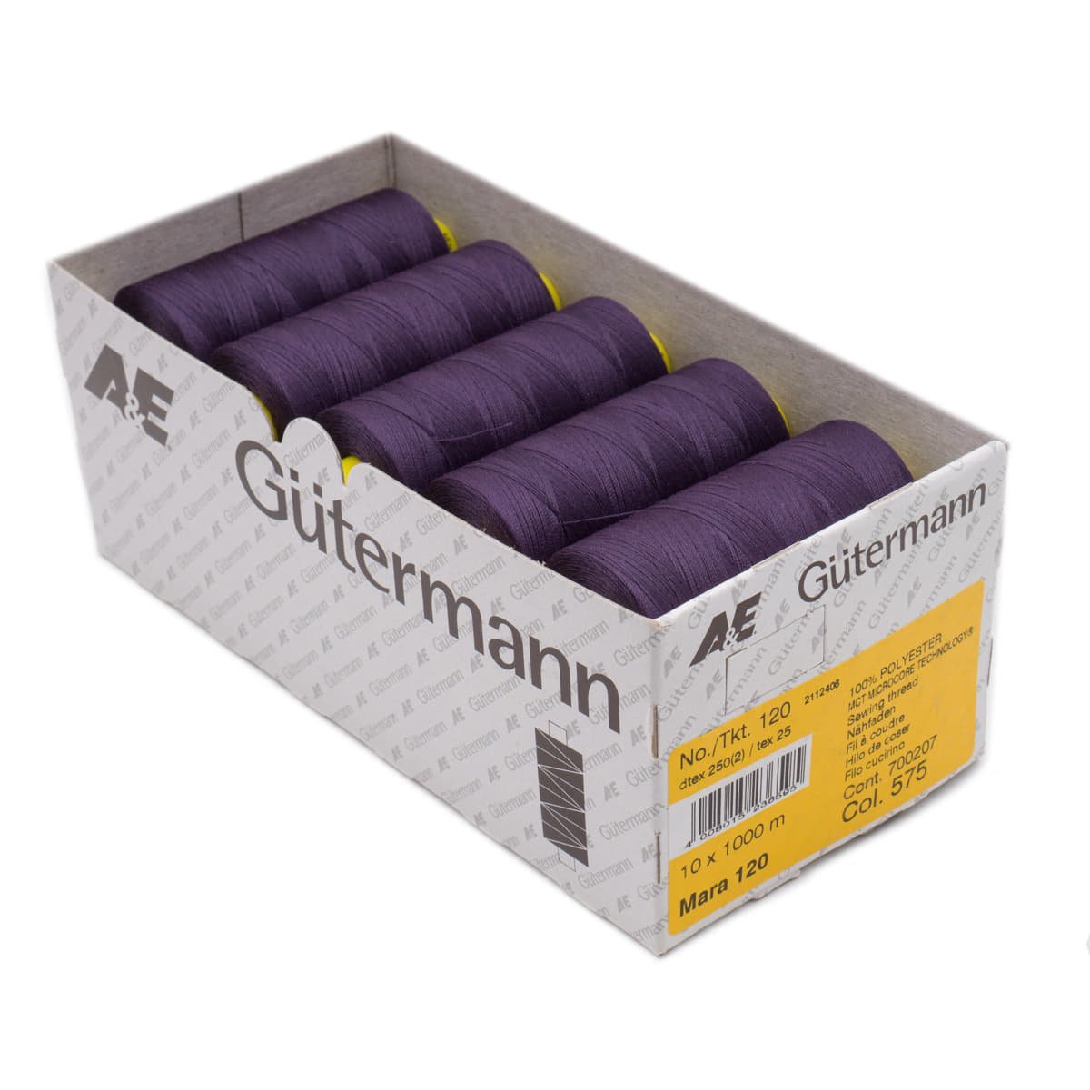 Gütermann Mara 120 1000m naaigaren | atelier box 10 stuks Naaigaren MARA - BOX - 1000M - 575 4008015236595 575 aubergine