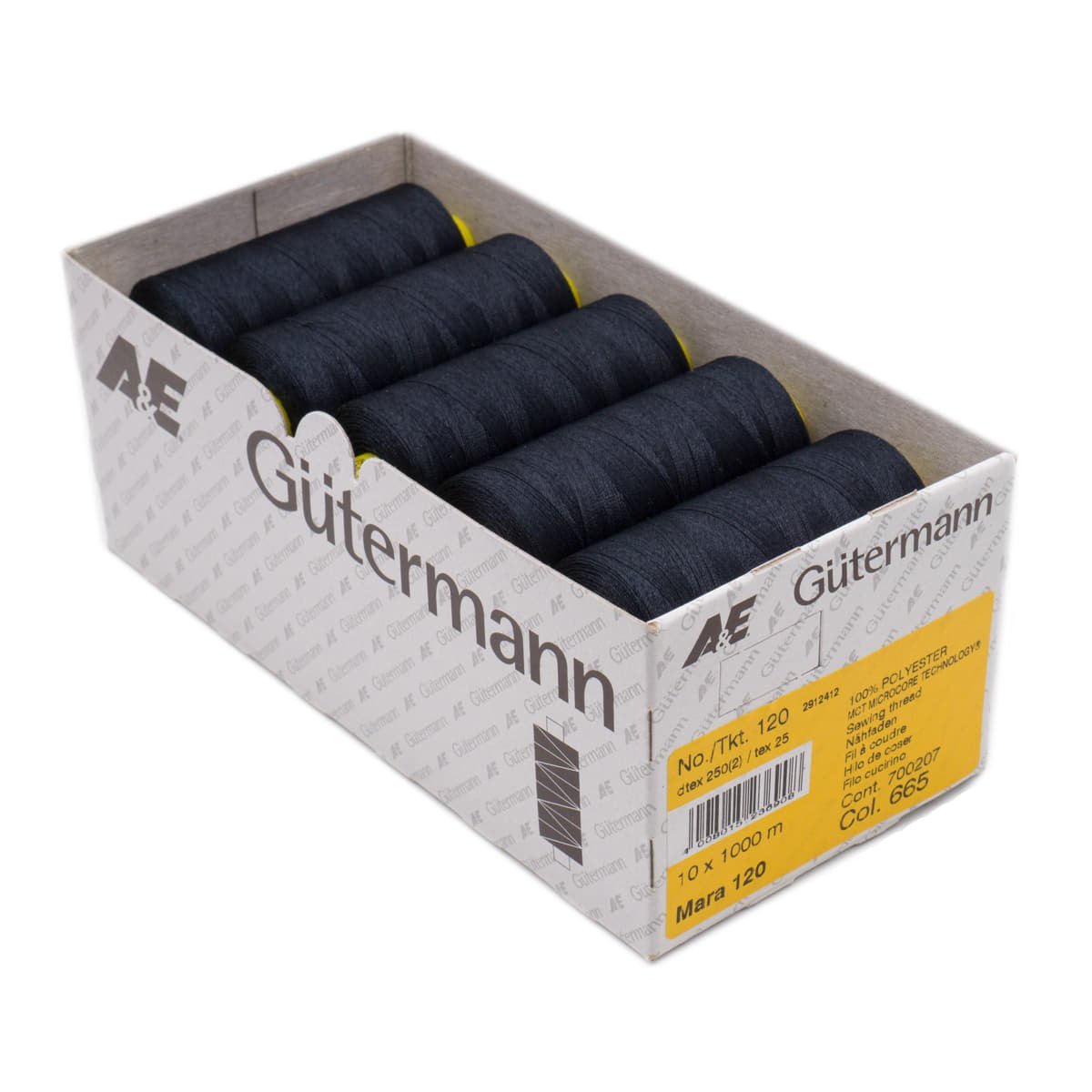 Gütermann Mara 120 1000m naaigaren | atelier box 10 stuks Naaigaren MARA - BOX - 1000M - 665 4008015236908 665 diep donker blauw