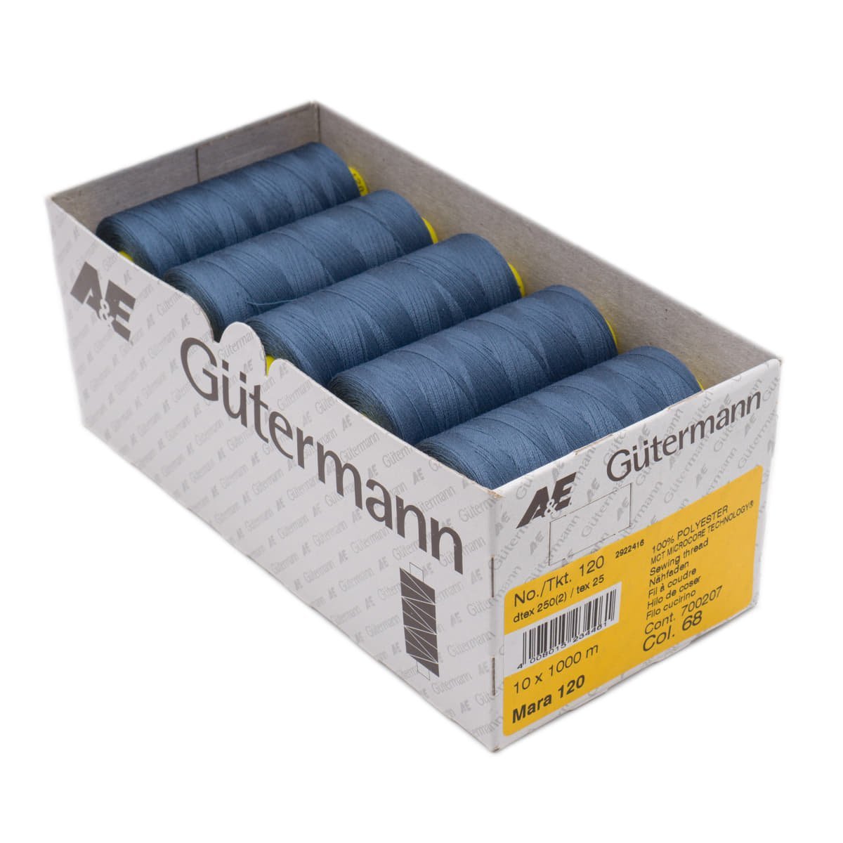 Gütermann Mara 120 1000m naaigaren | atelier box 10 stuks Naaigaren MARA - BOX - 1000M - 68 4008015234461 68 donker jeans blauw