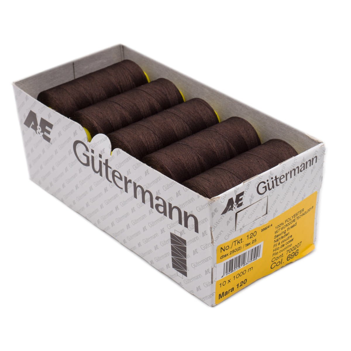 Gütermann Mara 120 1000m naaigaren | atelier box 10 stuks Naaigaren MARA - BOX - 1000M - 696 4008015237042 696 donker bruin