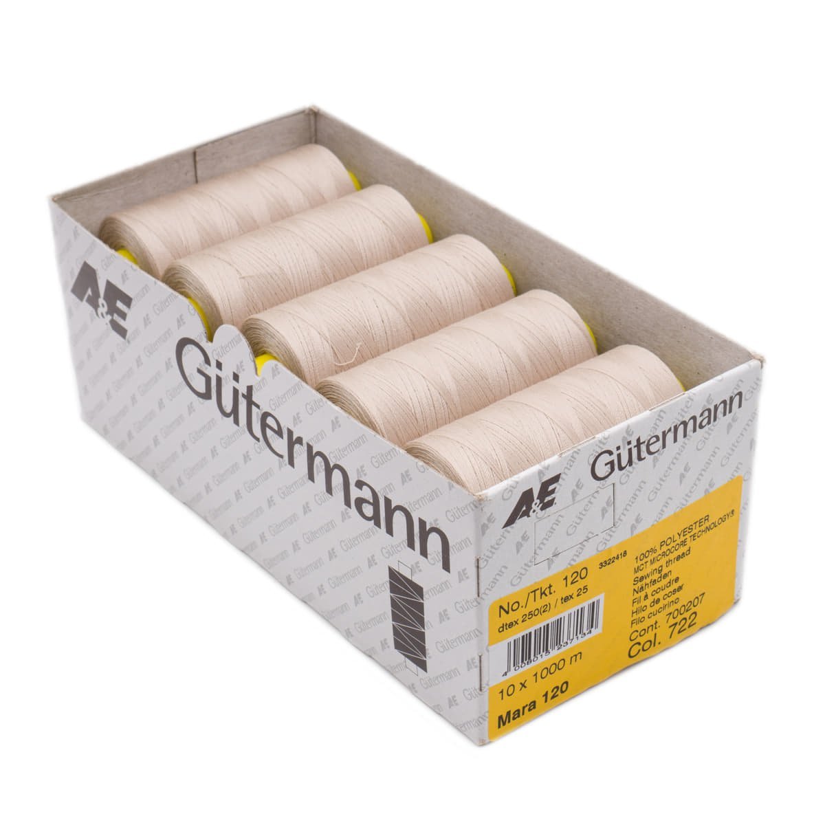 Gütermann Mara 120 1000m naaigaren | atelier box 10 stuks Naaigaren MARA - BOX - 1000M - 722 4008015237134 722 roze beige
