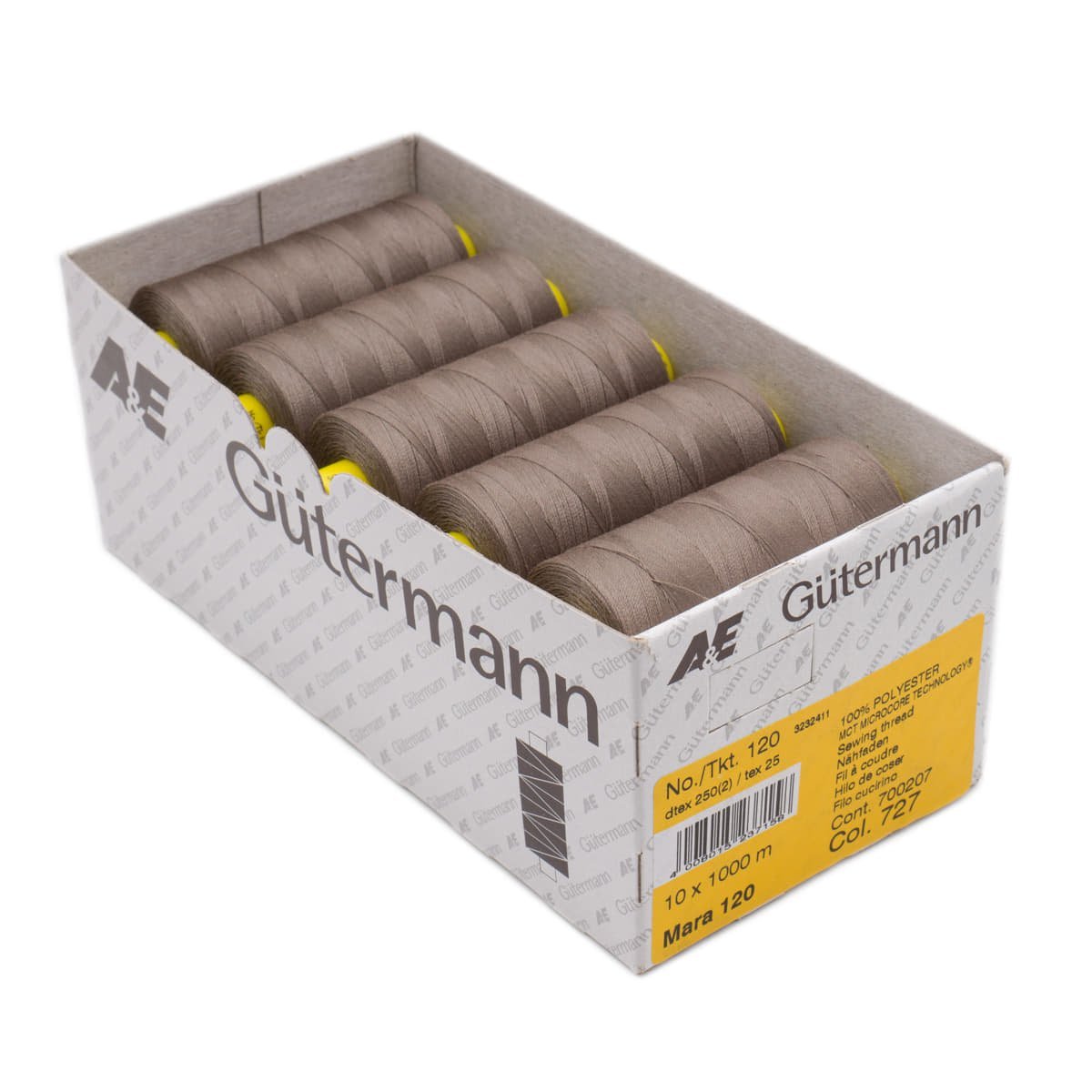 Gütermann Mara 120 1000m naaigaren | atelier box 10 stuks Naaigaren MARA - BOX - 1000M - 727 4008015237158 727 taupe