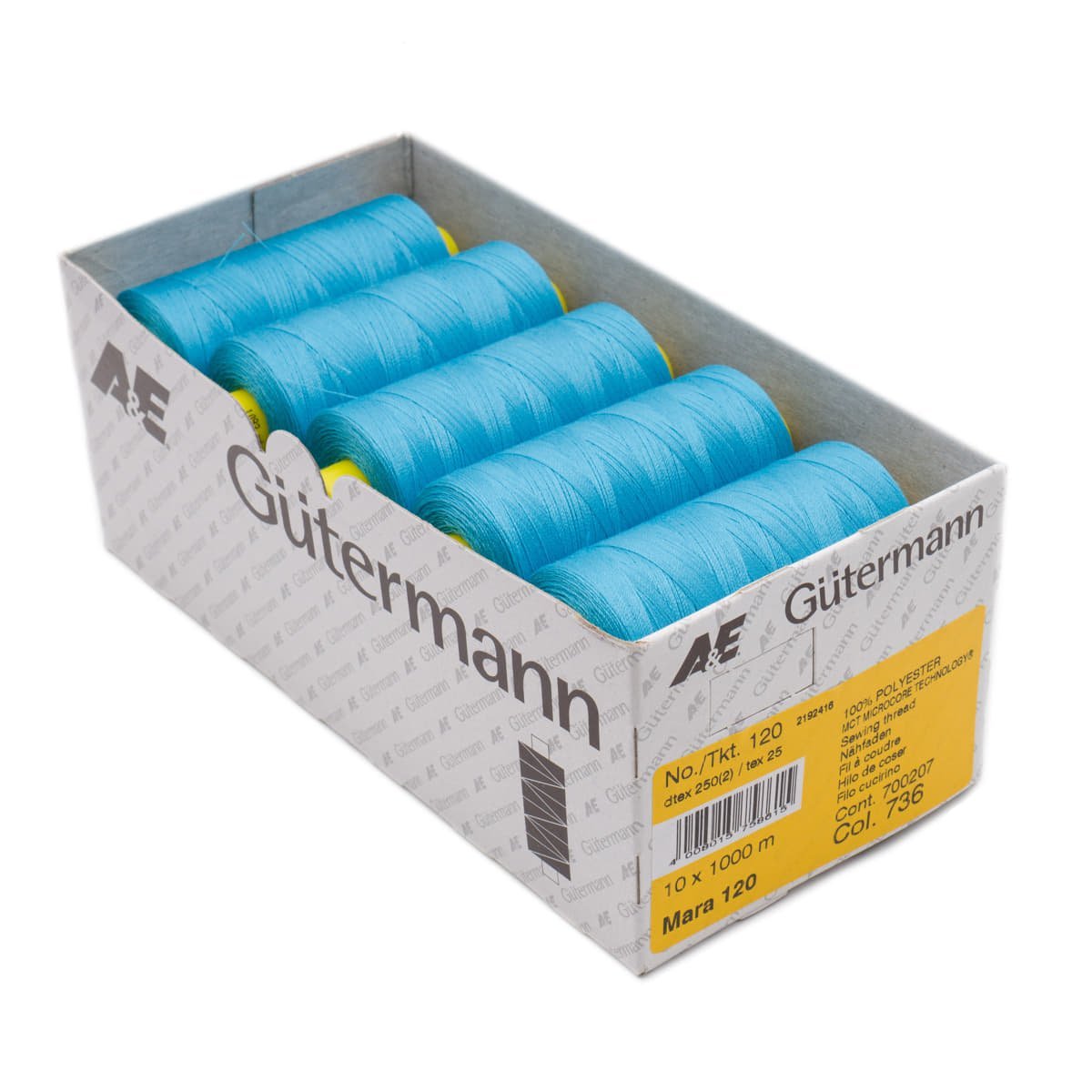 Gütermann Mara 120 1000m naaigaren | atelier box 10 stuks Naaigaren MARA - BOX - 1000M - 736 4008015758615 736 turquiose