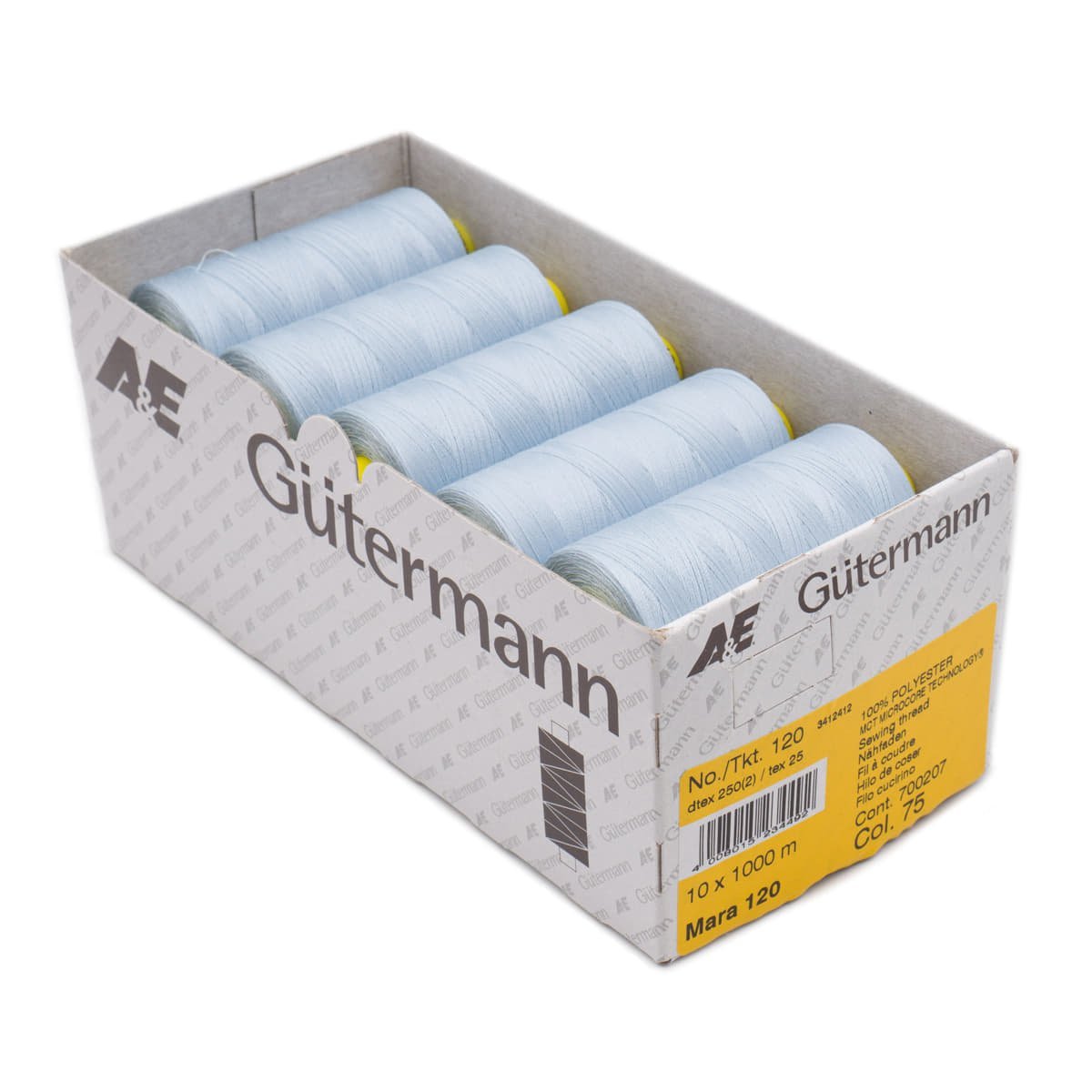 Gütermann Mara 120 1000m naaigaren | atelier box 10 stuks Naaigaren MARA - BOX - 1000M - 75 4008015234492 75 licht blauw