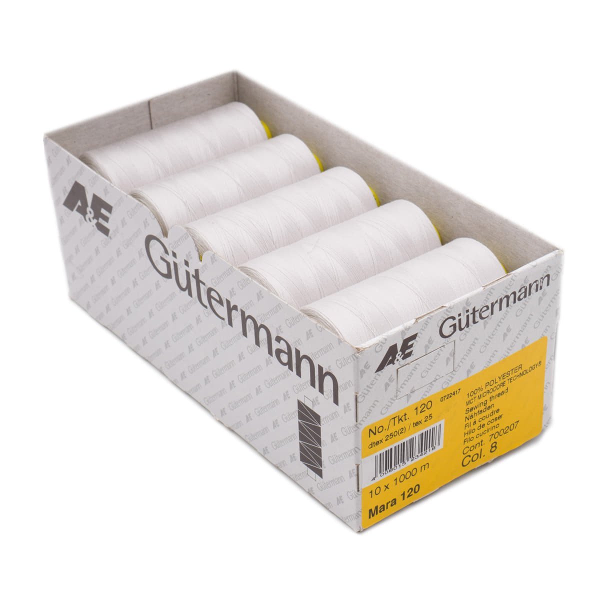 Gütermann Mara 120 1000m naaigaren | atelier box 10 stuks Naaigaren MARA - BOX - 1000M - 8 4008015234218 8 licht grijs
