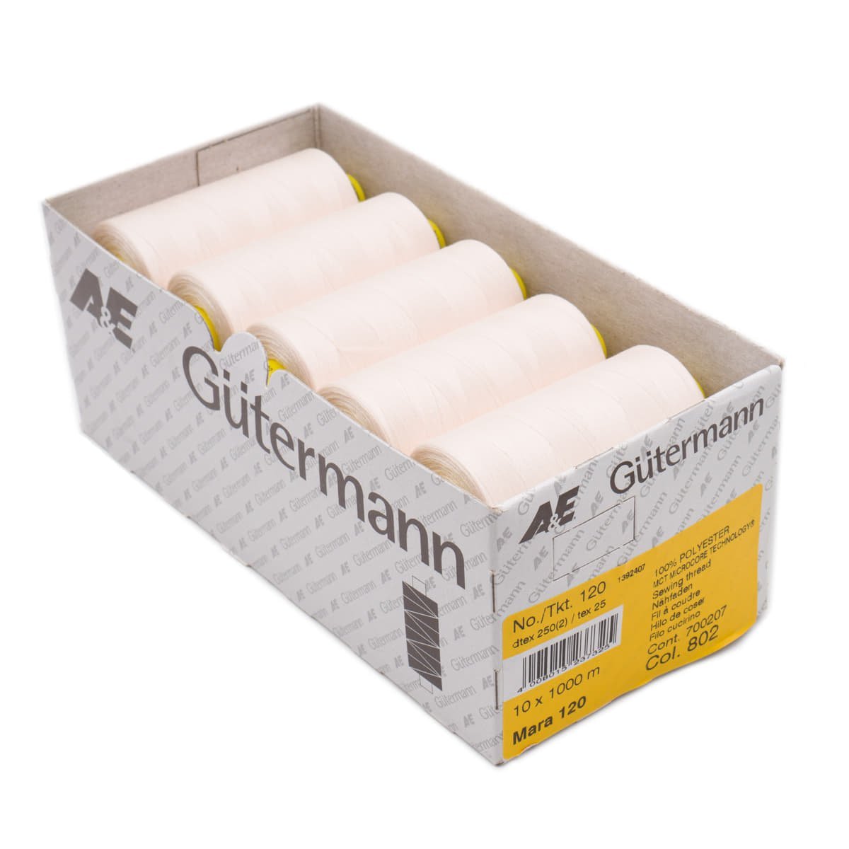 Gütermann Mara 120 1000m naaigaren | atelier box 10 stuks Naaigaren MARA - BOX - 1000M - 802 4008015237325 802 ecru