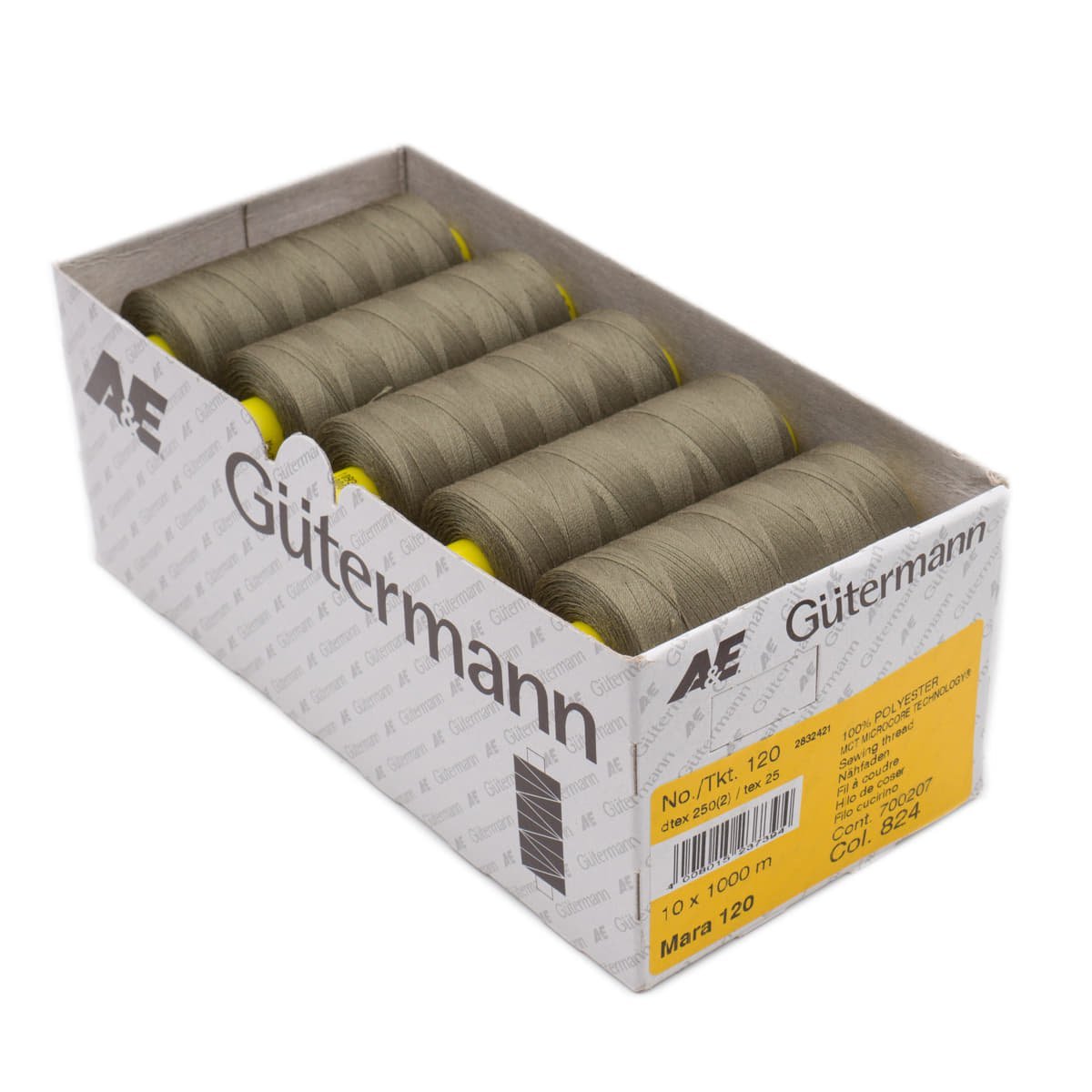 Gütermann Mara 120 1000m naaigaren | atelier box 10 stuks Naaigaren MARA - BOX - 1000M - 824 4008015237394 824 leger groen