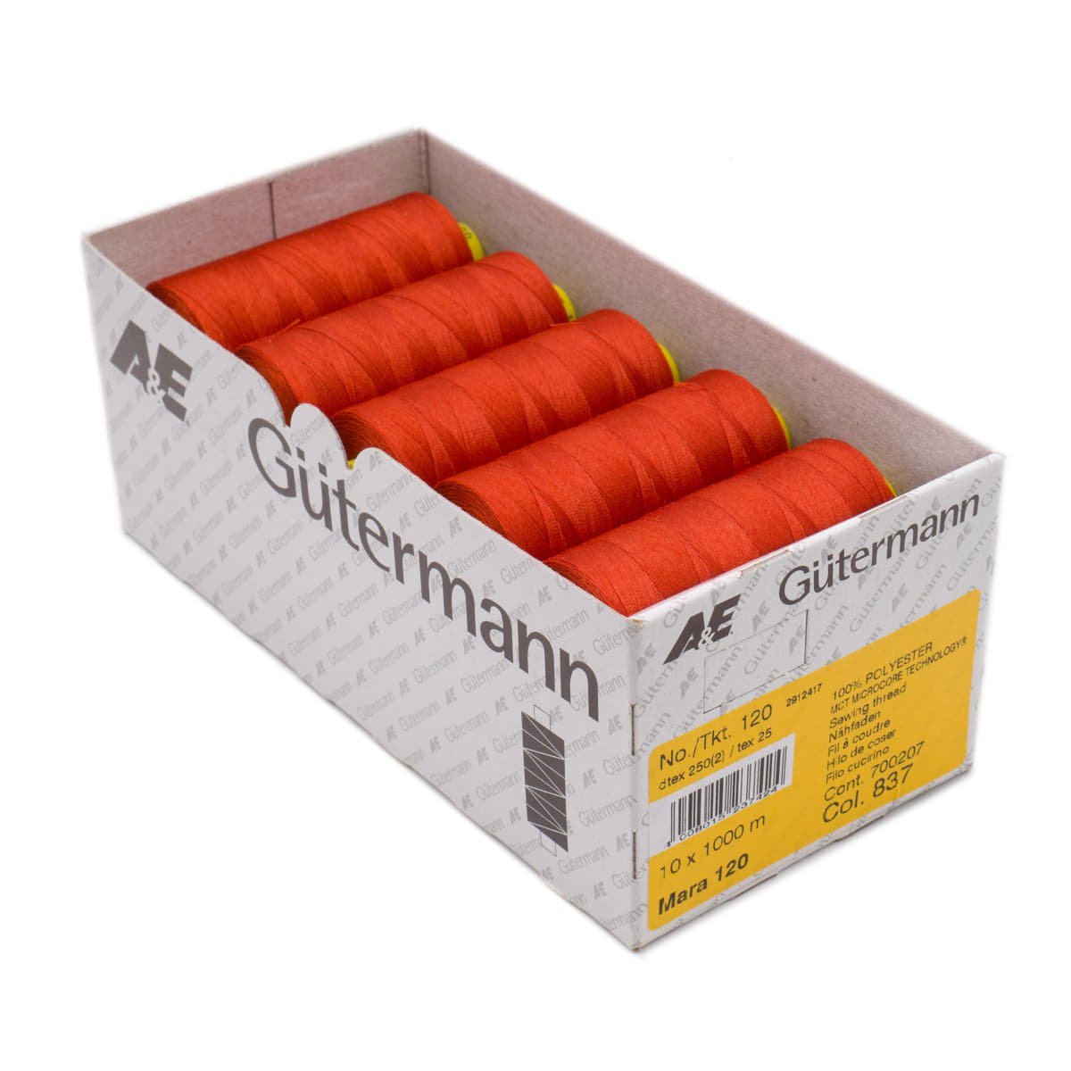 Gütermann Mara 120 1000m naaigaren | atelier box 10 stuks Naaigaren MARA - BOX - 1000M - 837 4008015237424 837 brique