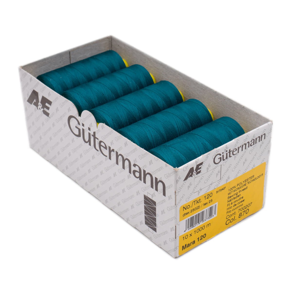 Gütermann Mara 120 1000m naaigaren | atelier box 10 stuks Naaigaren MARA - BOX - 1000M - 870 4008015237523 870 groen petrol