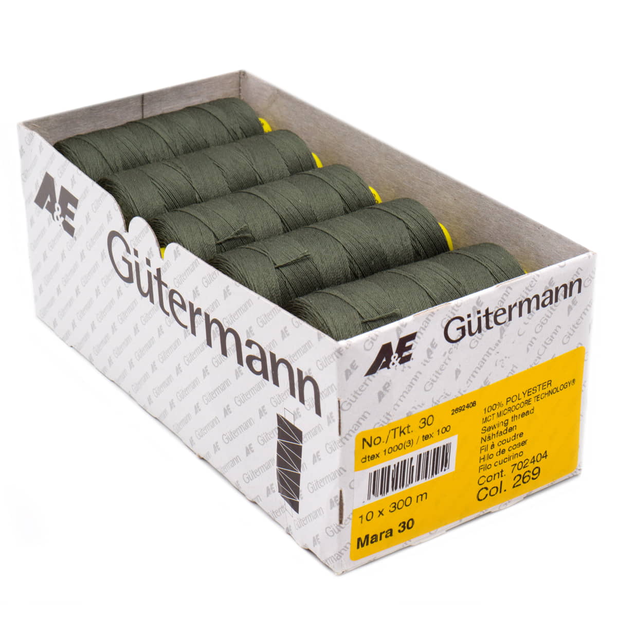 Gütermann Mara 30 extra sterk | 269 legergroen | atelier box 10 stuks naaigaren GUTERMANN - MARA30 - BOX - 269 4008015304591