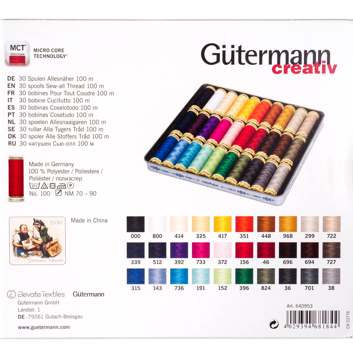 Gütermann naaigaren set 30 x 100m | Nostalgie 1930 naaigaren set GUTERMANN - SET - 1930 - 30X100M - 640953 4029394681844