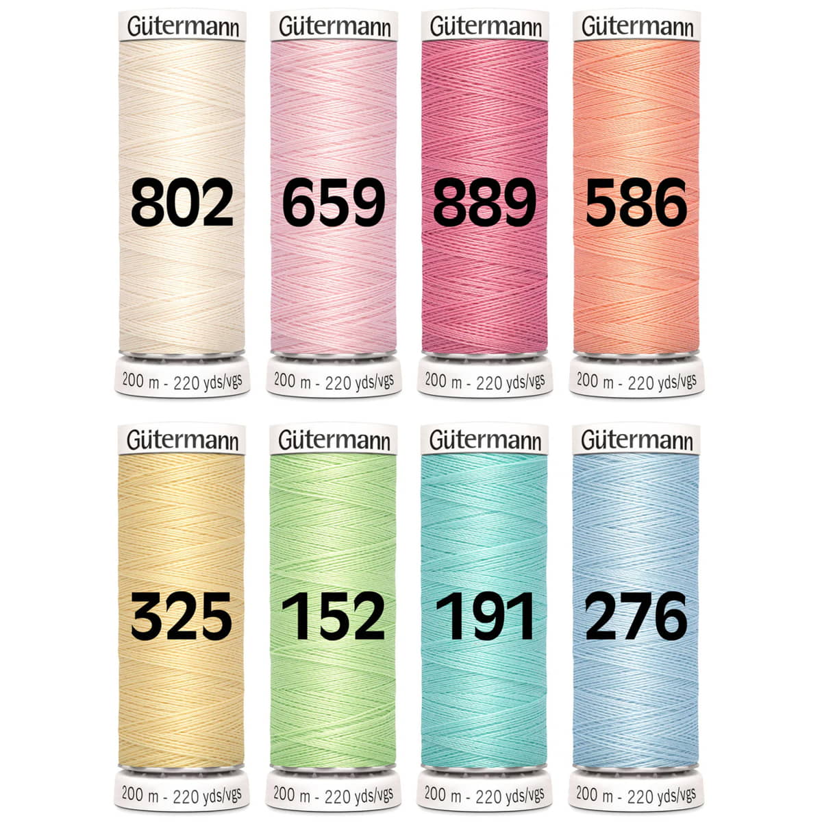 Gutermann pastel set | 8x 200 meter naaigaren naaigaren set GM - WIT - PASTEL - 8X - 200 - SET