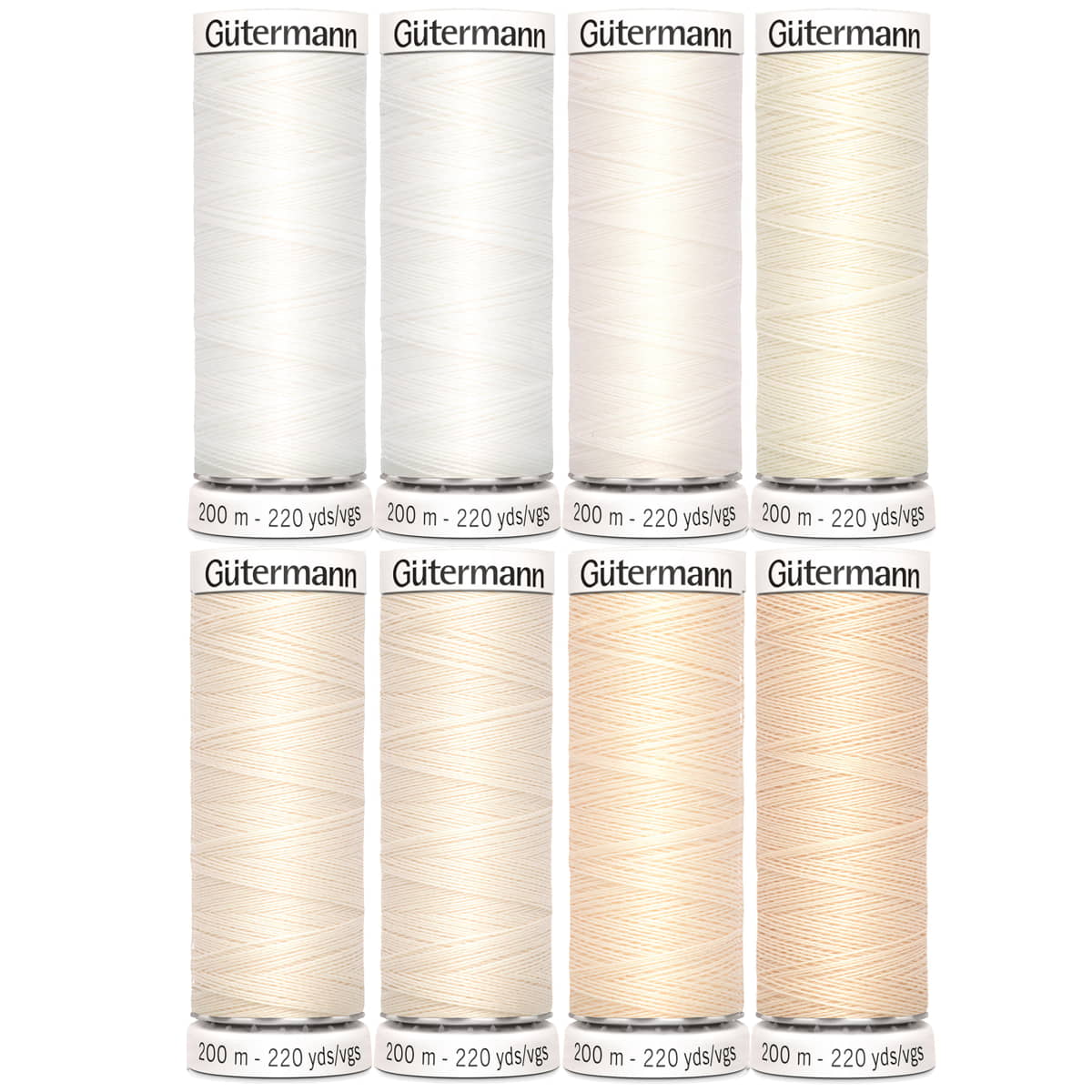 Gutermann wit - crème set | 8x 200 meter naaigaren set GM - WIT - CREME - 8X - 200 - SET