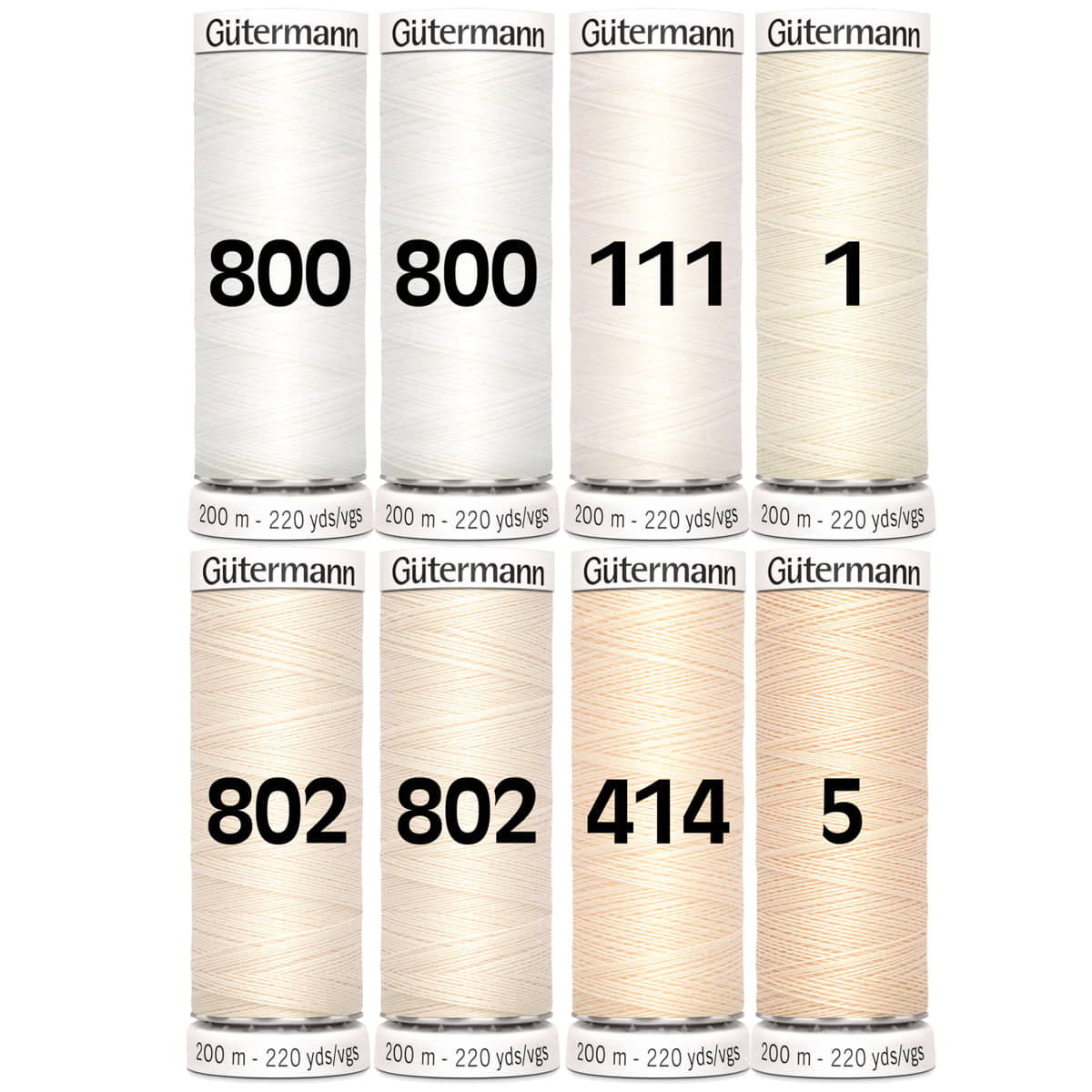 Gutermann wit - crème set | 8x 200 meter naaigaren set GM - WIT - CREME - 8X - 200 - SET