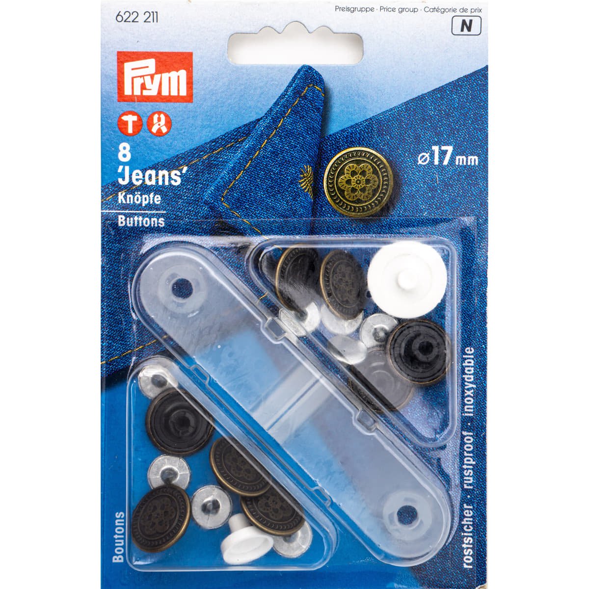 Jeans knopen set | Antiek staal 17 mm | 8 stuks | Prym 622211 Knopen PRYM - 622211 4002276222113