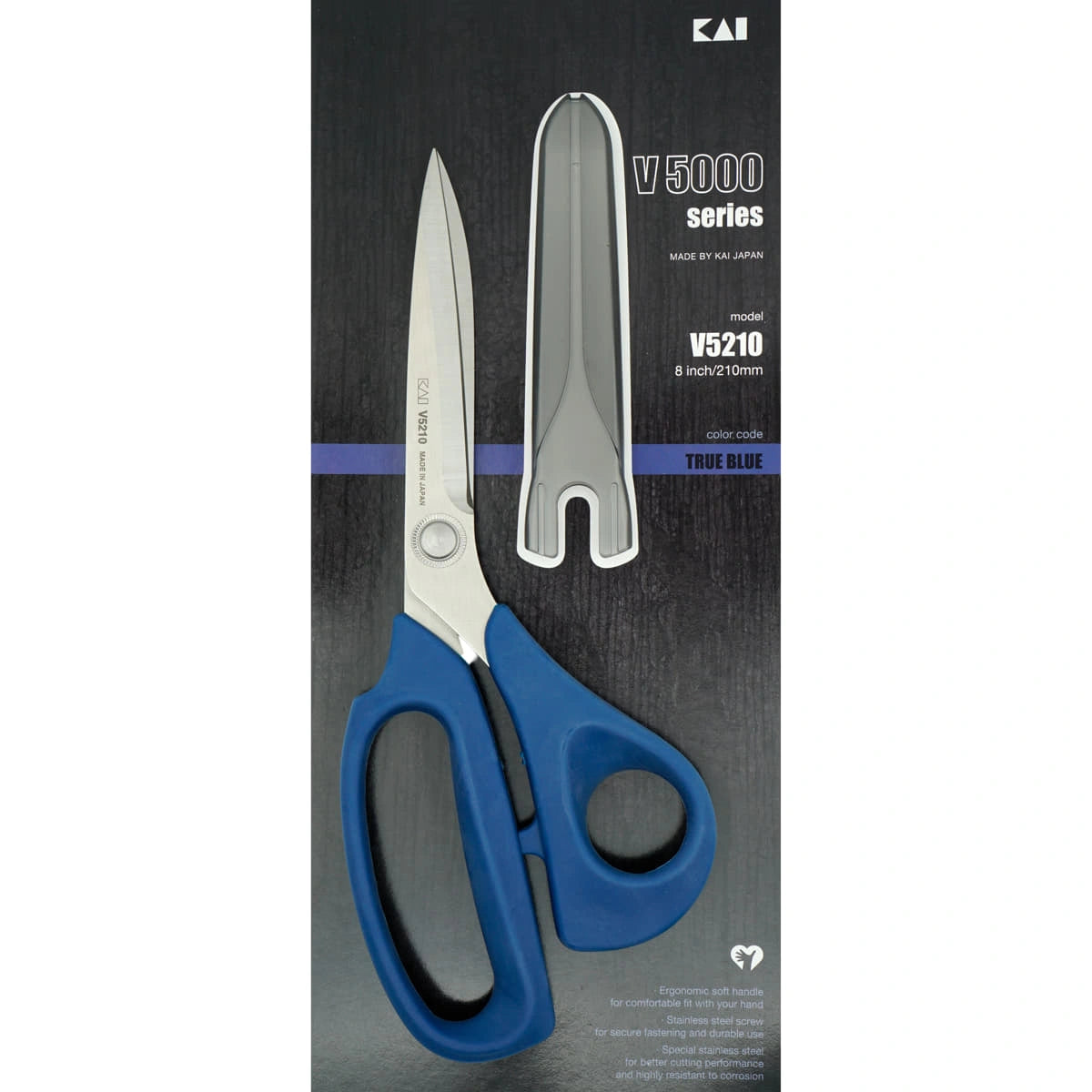 KAI V5210 stofschaar 21 cm blauw in verpakking met beschermkap, KAI-V5210-BLUE 4901331505003 | KAI-V5210-BLUE | 4901331505003