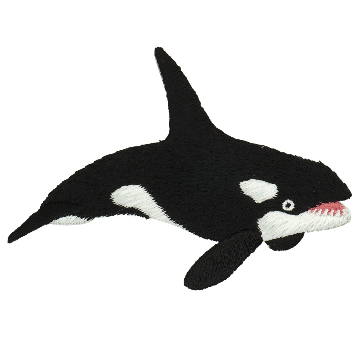 Application orque brodée noir et blanc avec détails de bouche roses, 10cm, ORKA-10CM-STRIJK