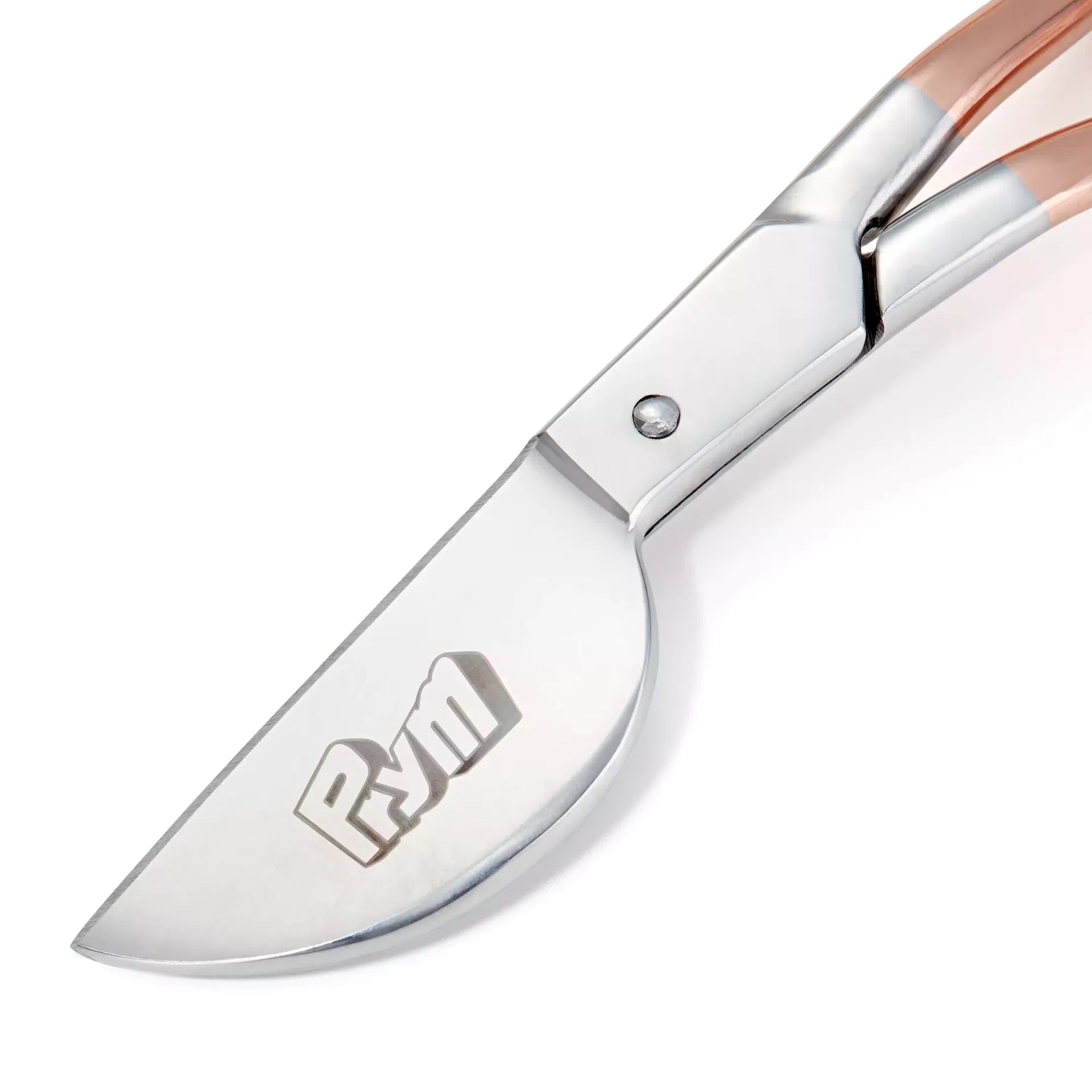 Close-up van Prym applicatieschaar met logo op het zilveren mes en rose gold handgrepen | PRYM-610570 | 4002276105706