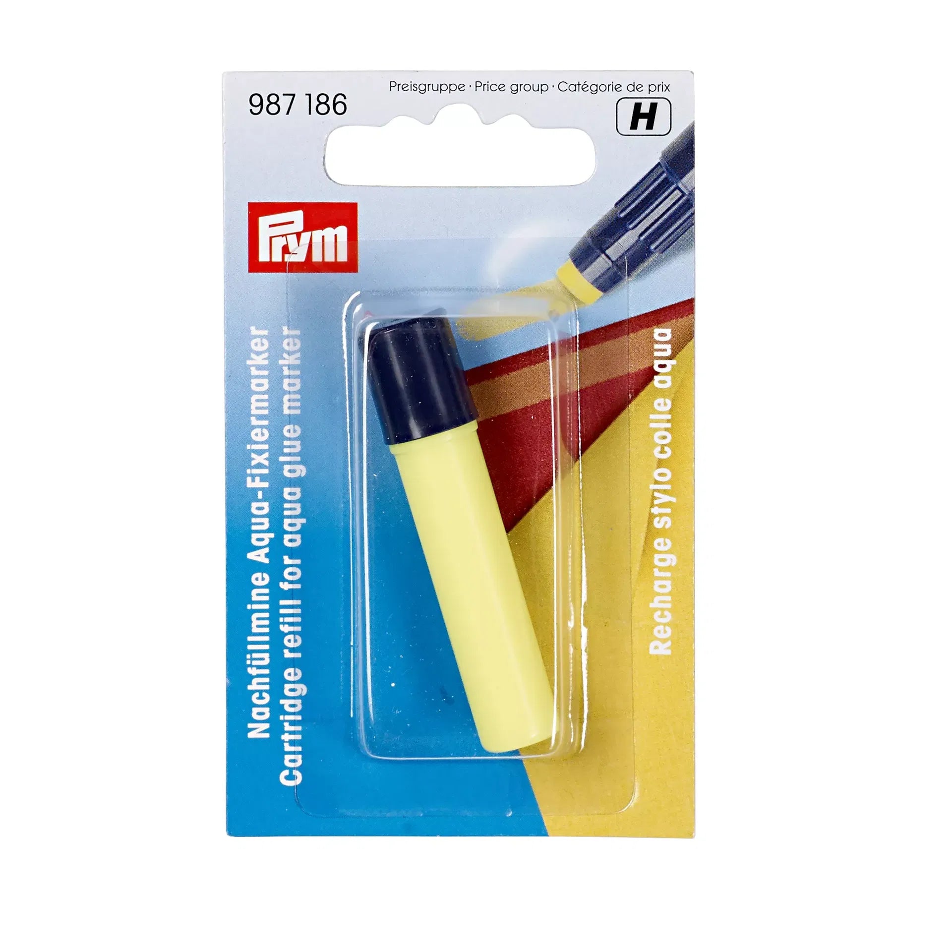 Prym Aqua Glue Marker navulcartridge in verpakking met blauwe en gele accenten | 19871860 | 4002279187990