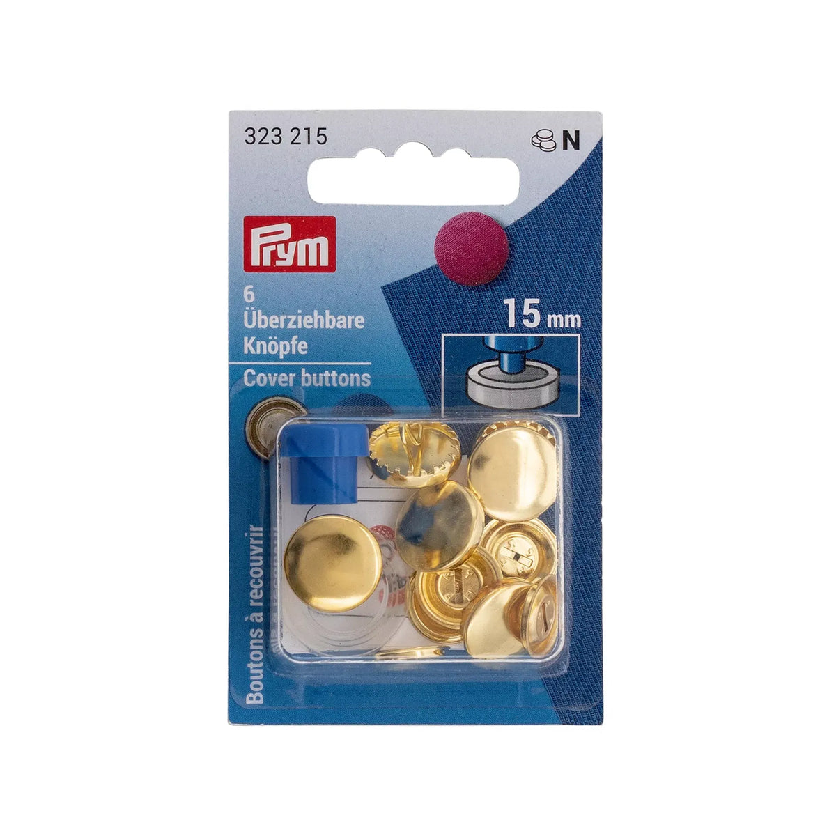 Verpakking Prym Cover Buttons 15mm goudkleurig met tool | PRYM-323216 | 4002273232160