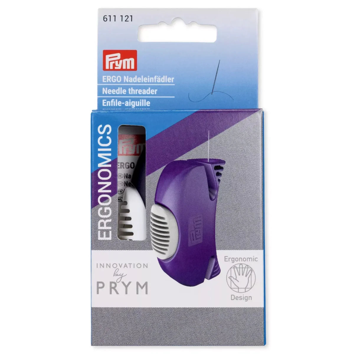 Verpakking van de Prym Ergonomics draaddoorhaler, met ergonomisch design logo | PRYM-611121